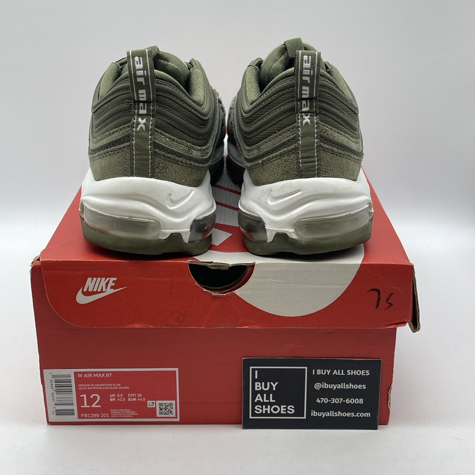 Size 12W - Nike Air Max 97 Medium Olive Suede Leather (FB1289-201)