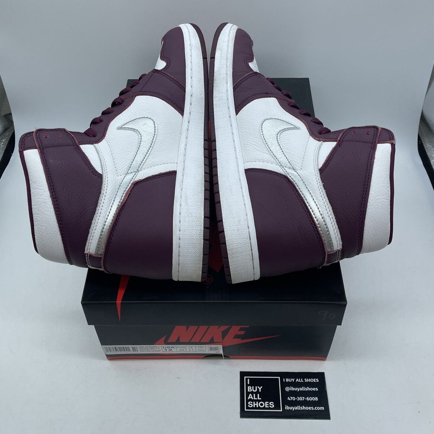 Size 12 - Jordan 1 Retro High OG Bordeaux Burgundy White Leather (555088-611)