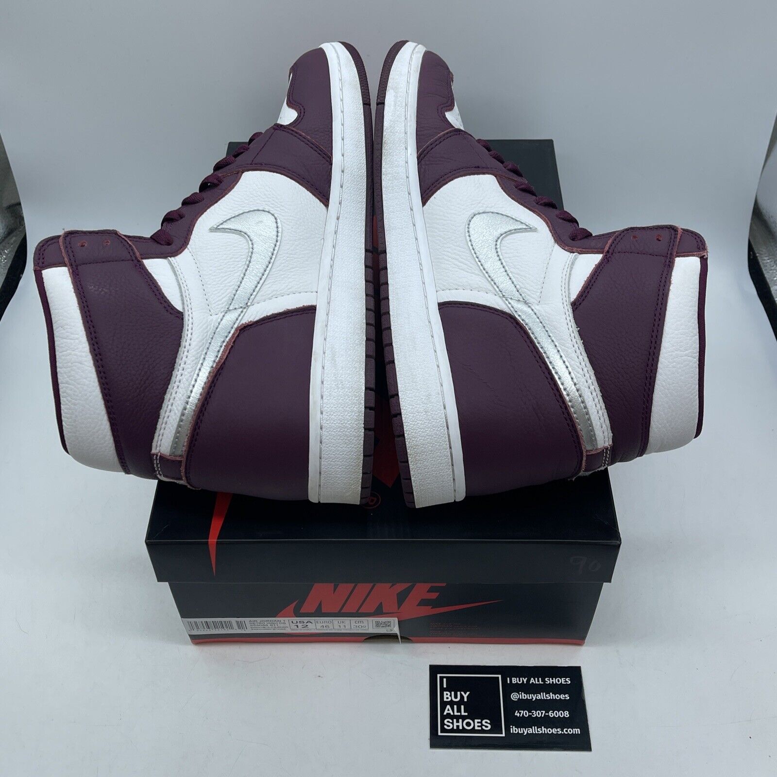 Size 12 - Jordan 1 Retro High OG Bordeaux Burgundy White Leather (555088-611)