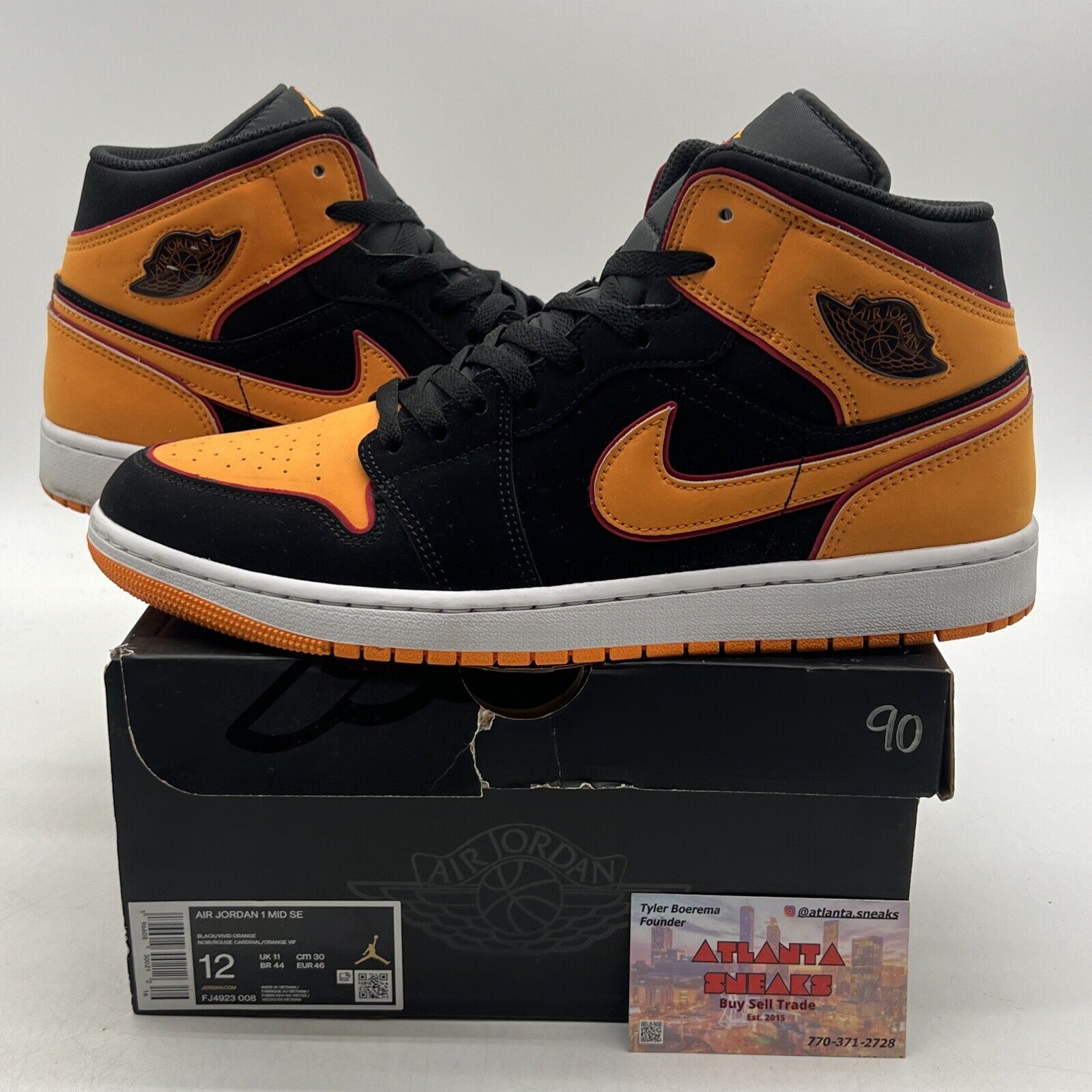 Size 12 - Jordan 1 Mid SE Black Vivid Orange Black Red Suede White (FJ4923-008)