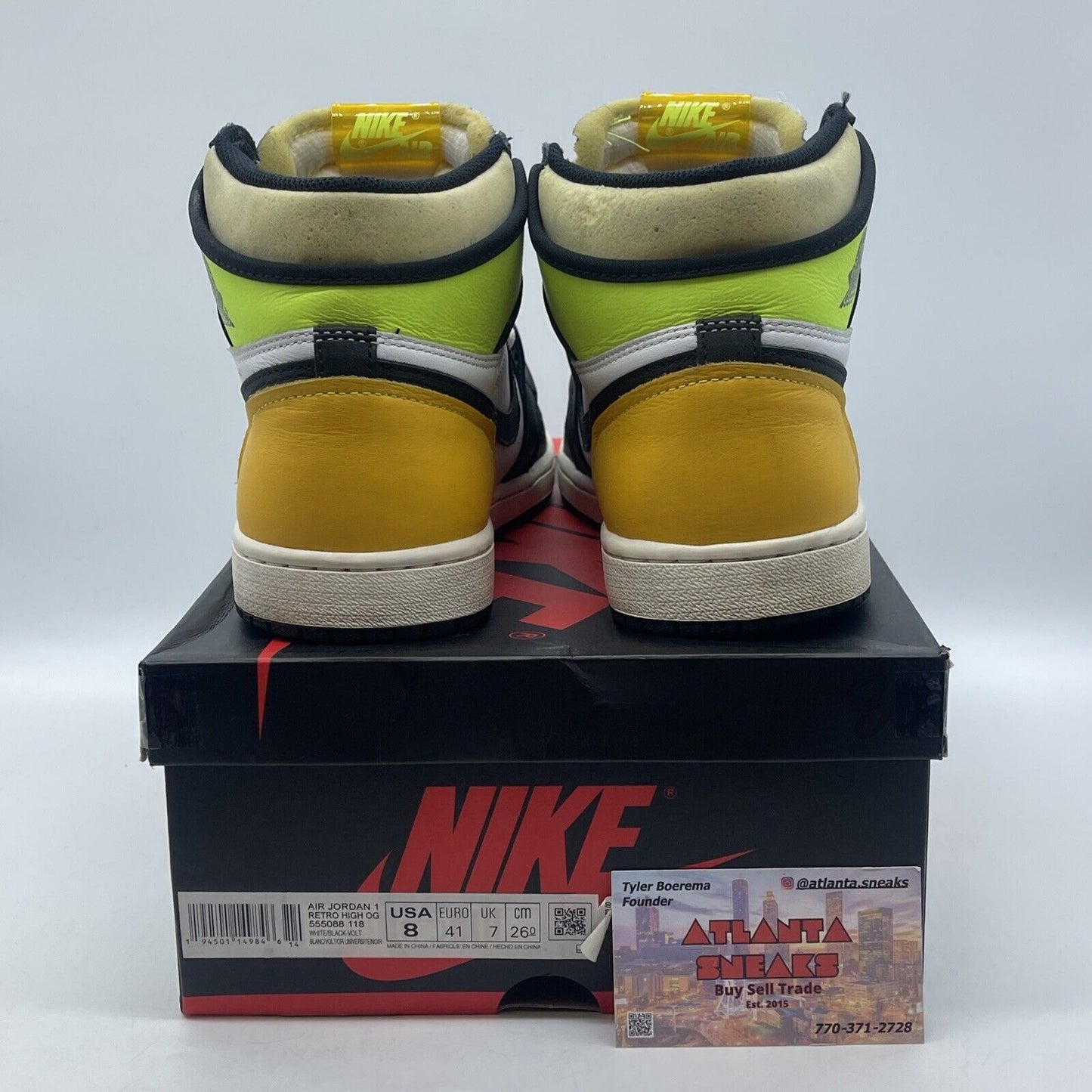 Size 8 - Jordan 1 Retro High OG Volt Yellow White Black Leather (555088-118)