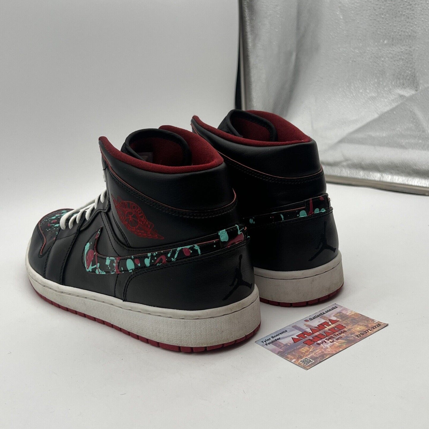 Size 13 - Air Jordan 1 Mid Black Red Teal Leather White (554724-028)