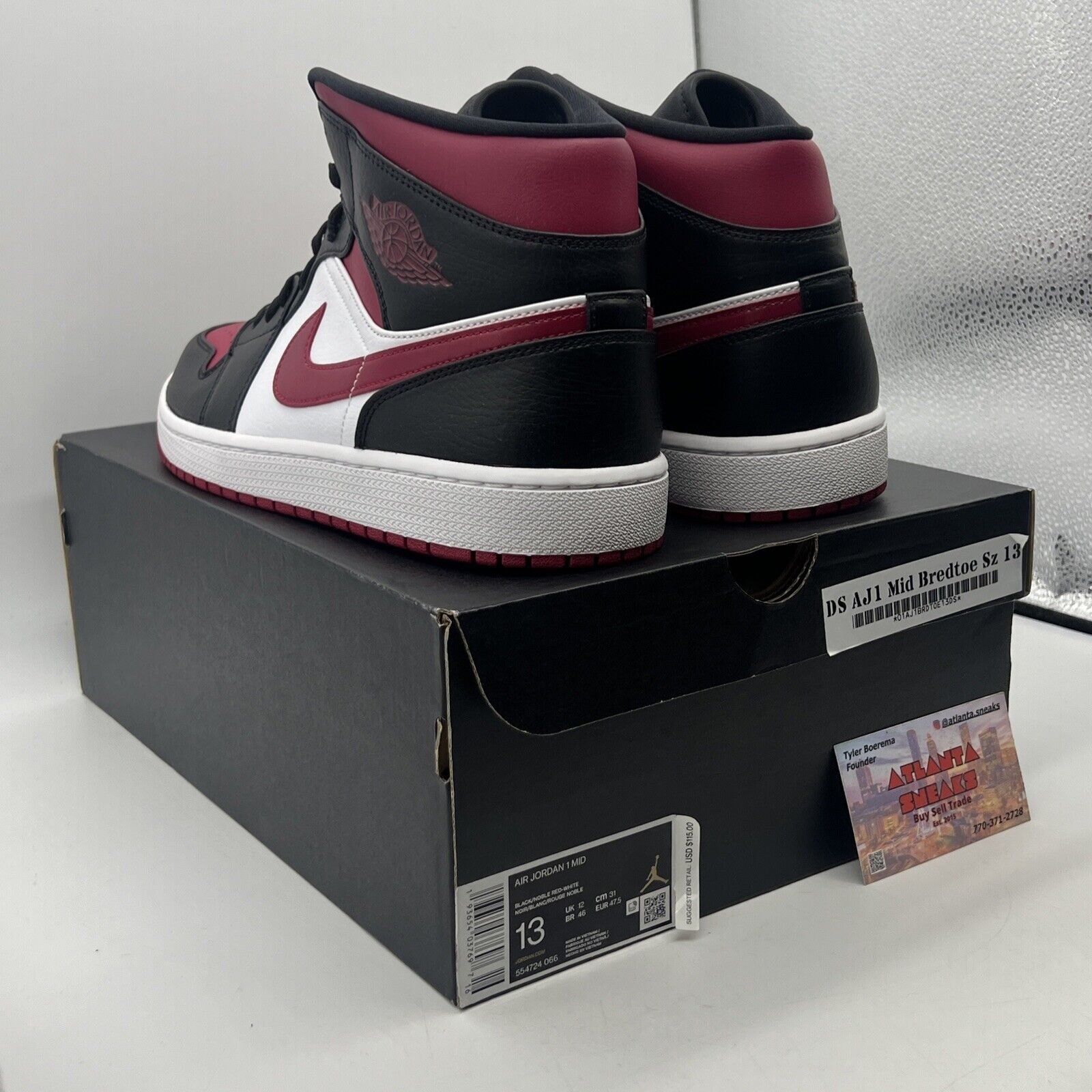 Size 13 - Air Jordan 1 Mid Noble Red White Black Leather (554724-066)