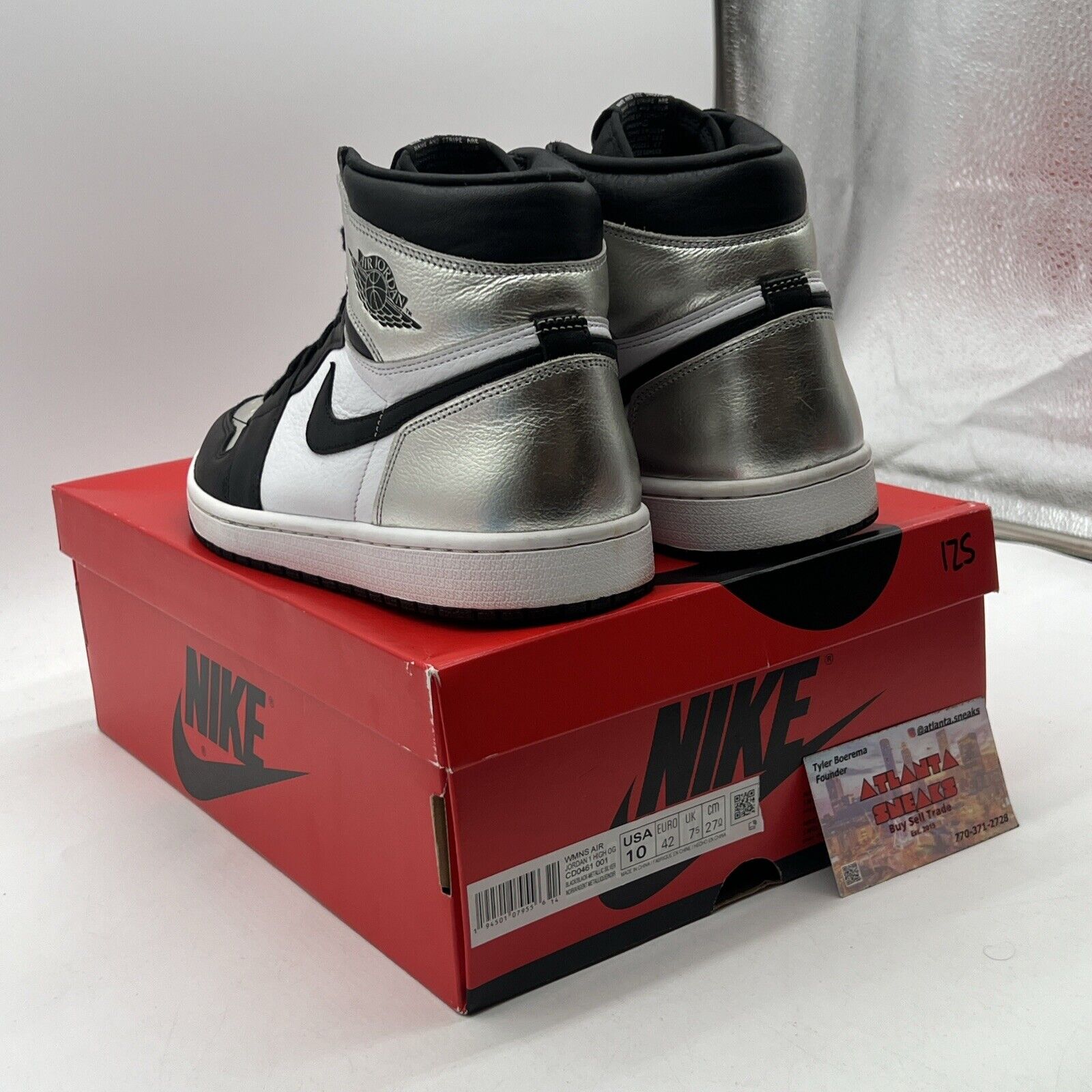 Size 10 - Jordan 1 High OG Metallic Silver Black White Leather (CD0461-001)