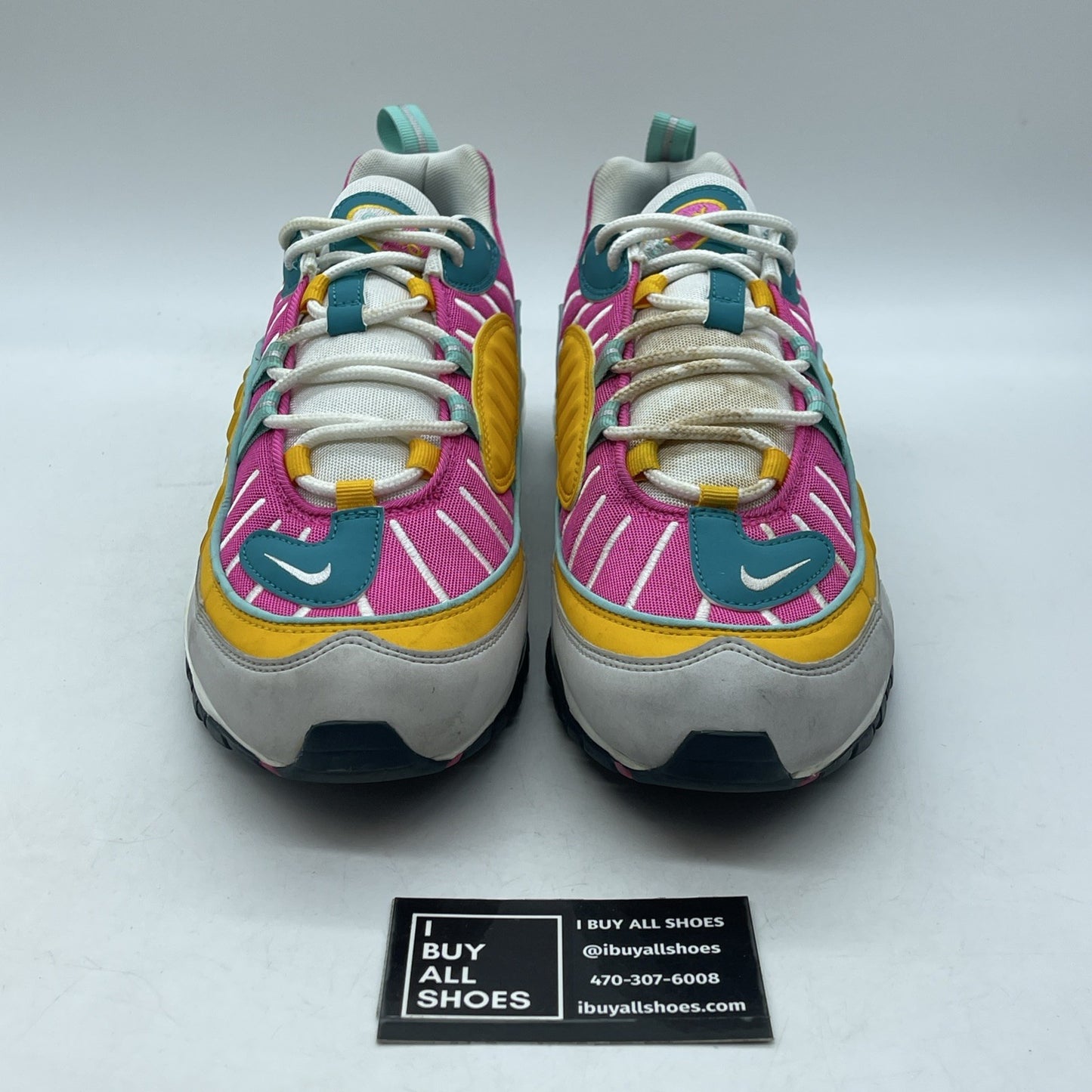 Size 11W - Nike Air Max 98 Teal Fuchsia Grey Yellow Suede (CI9897-301)
