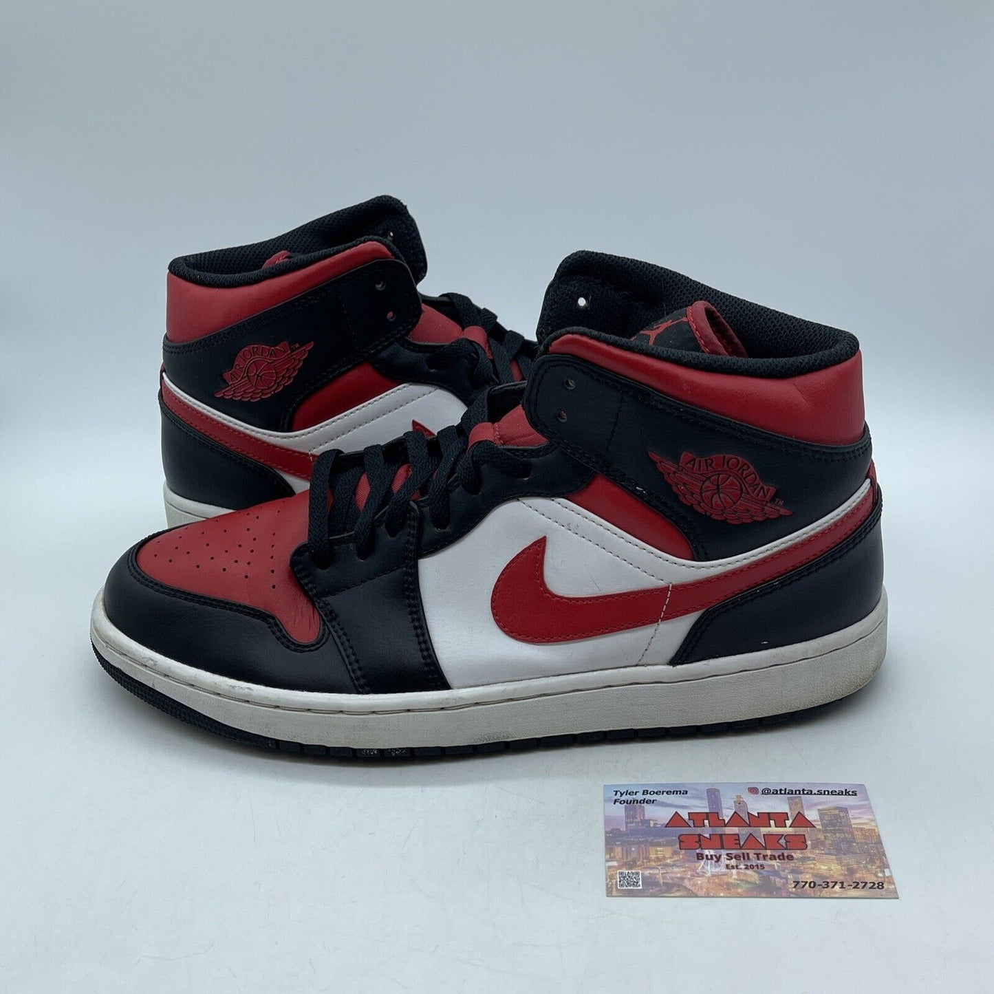 Size 12.5 - Jordan 1 Mid Bred Toe Black Red White Leather (554724-079)