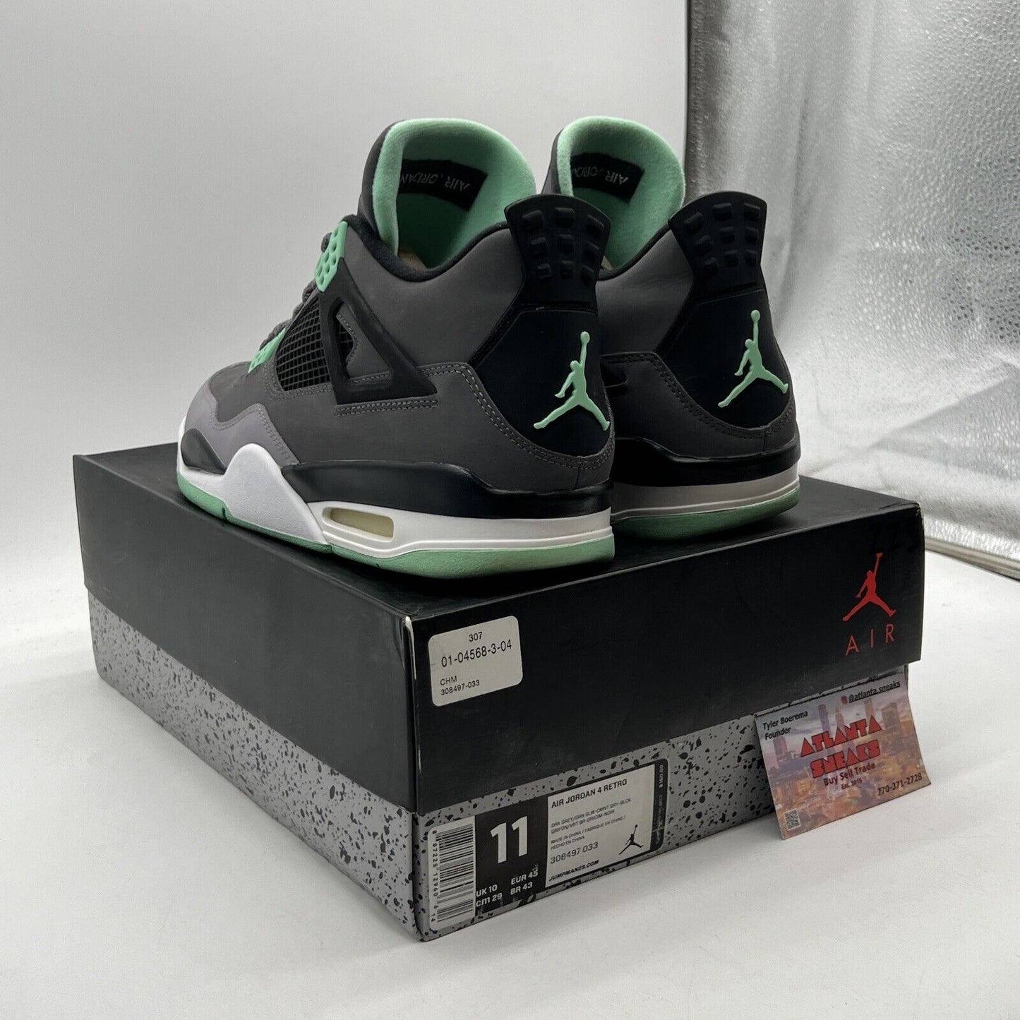 Size 11 - Jordan 4 Retro Green Glow 2013 Grey White Black Suede (308497-033)