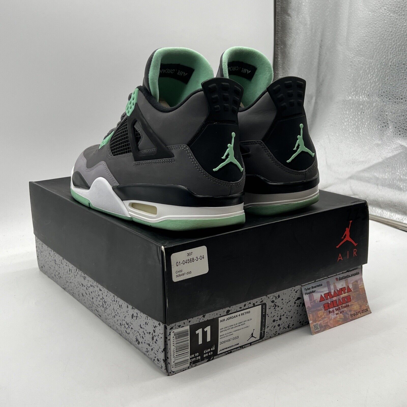 Size 11 - Jordan 4 Retro Green Glow 2013 Grey White Black Suede (308497-033)