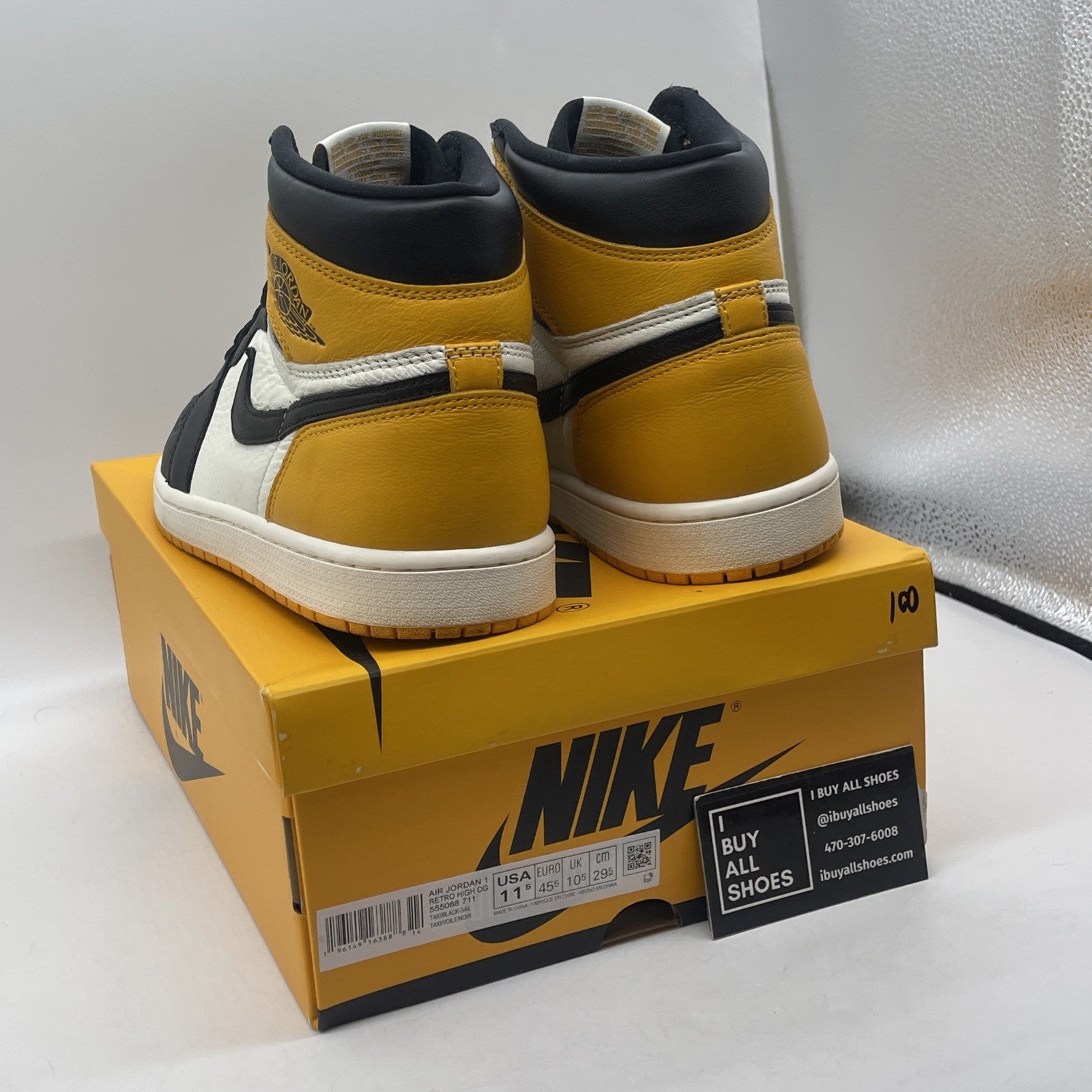 Size 11.5 - Jordan 1 Retro OG High Yellow Toe Black White Leather (555088-711)