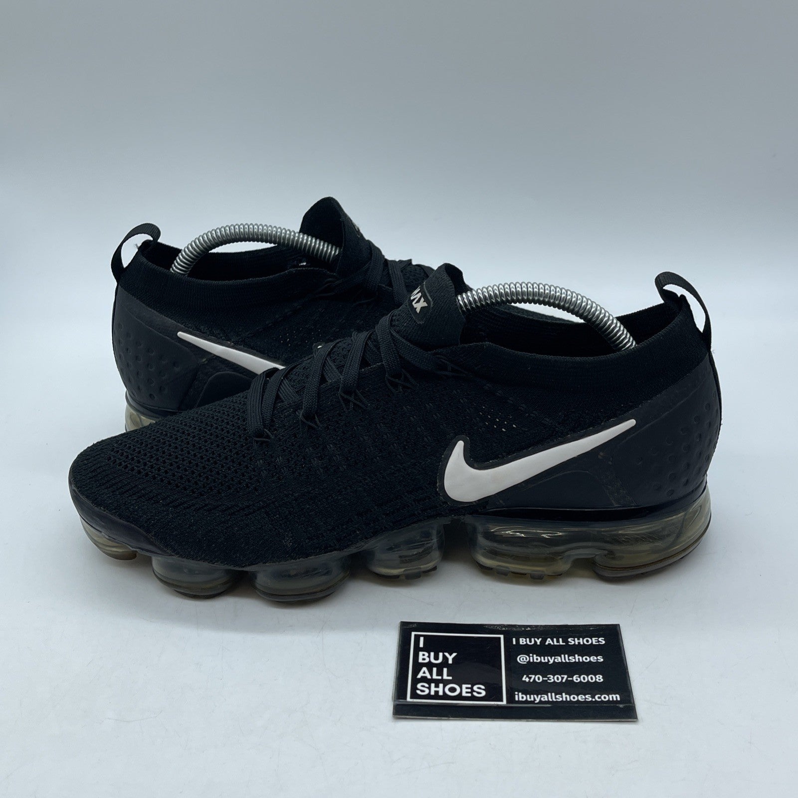 Size 9.5 - Nike Air VaporMax Flyknit 2 Black White Suede Leather (942842-001)