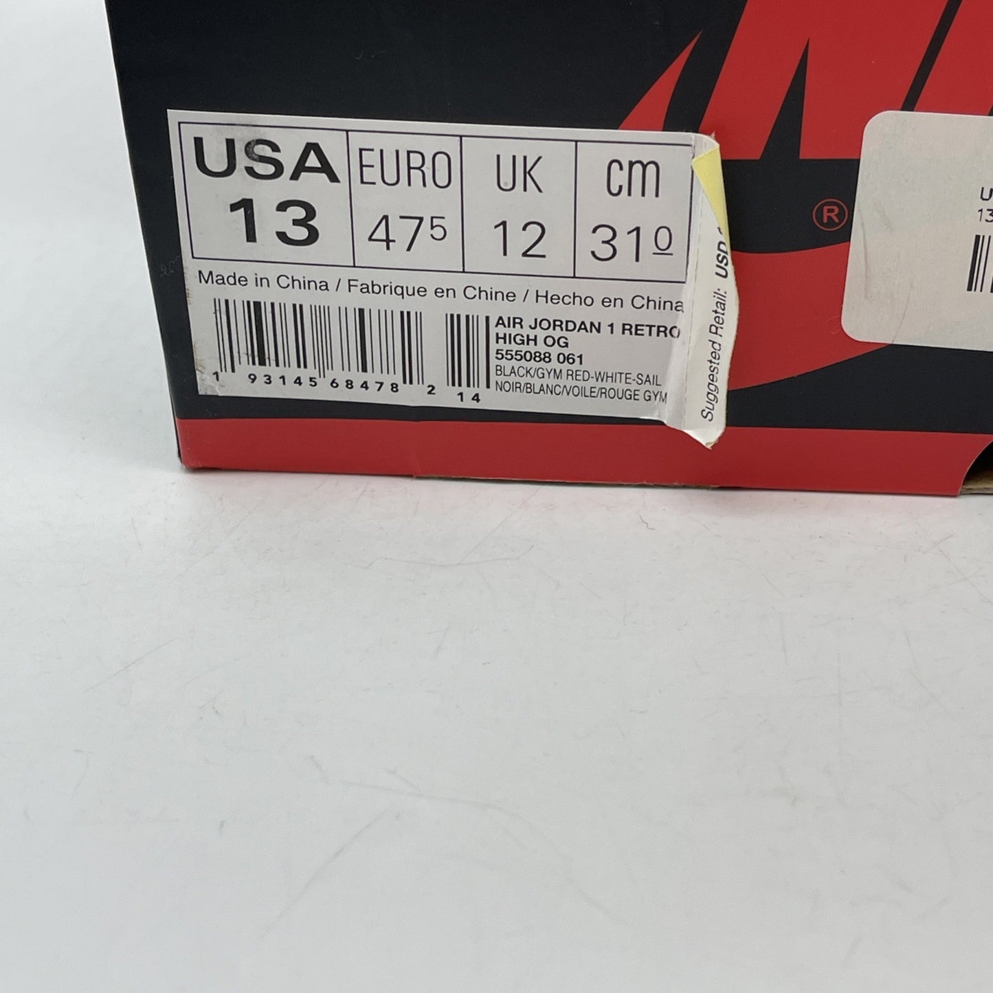 Size 13 - Jordan 1 Retro High OG Gym Red Black White Leather (555088-061)