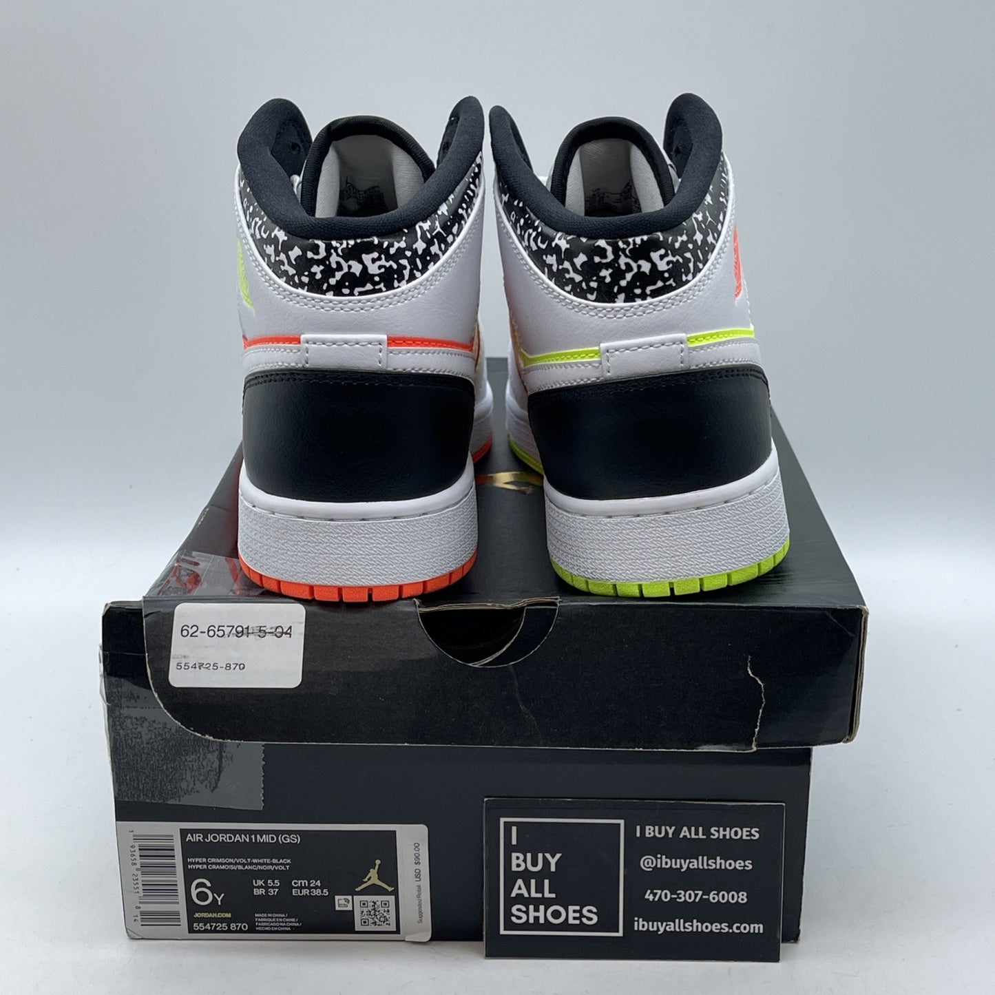 Size 6Y (GS) - Jordan 1 Mid Notebook White Orange Black Leather (554725-870)