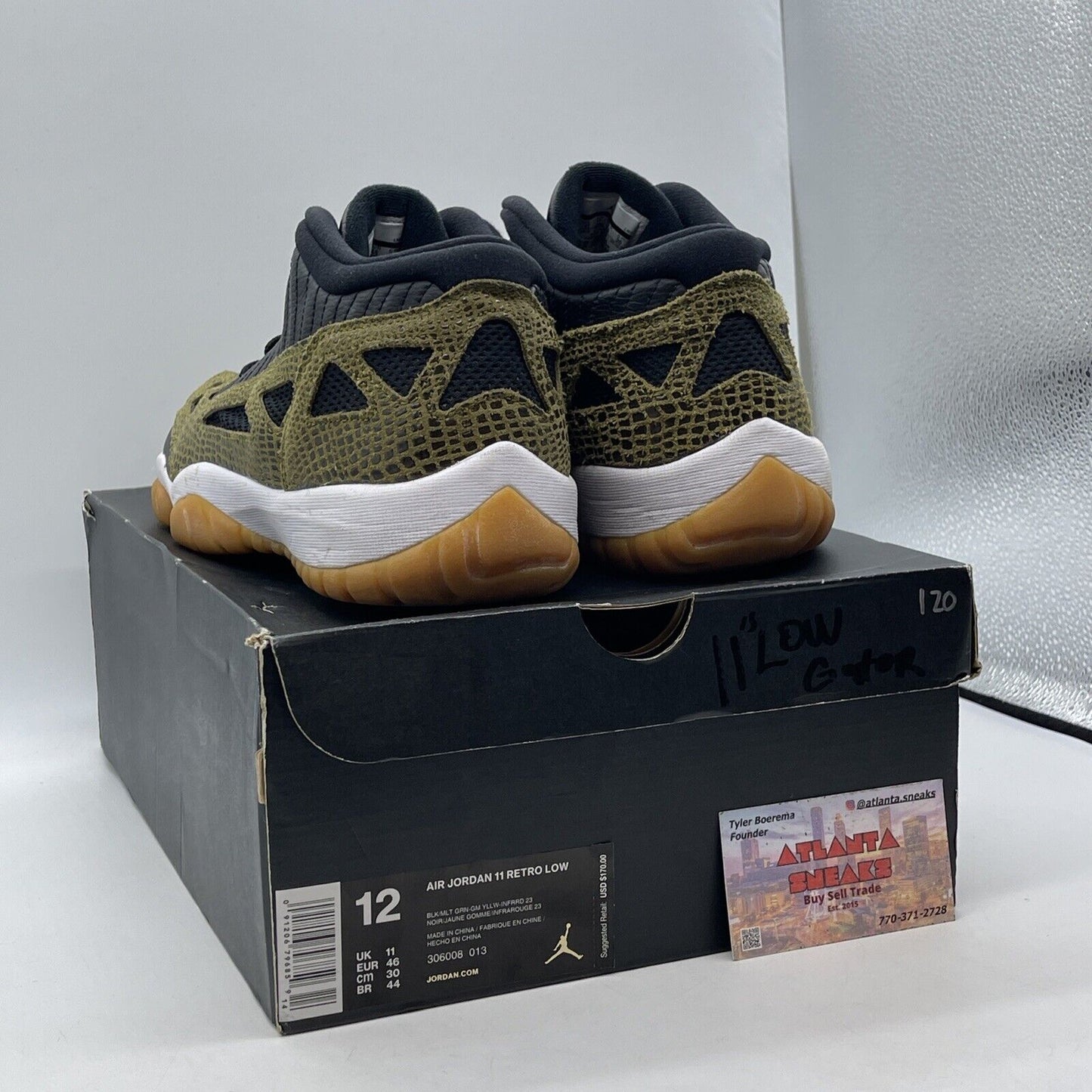 Size 12 - Air Jordan 11 IE Low Croc Green Suede Black Leather (306008-013)