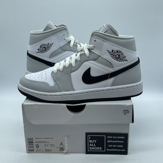 Size 9W - Air Jordan 1 Mid Grey Fog Black White Leather (BQ6472-015)
