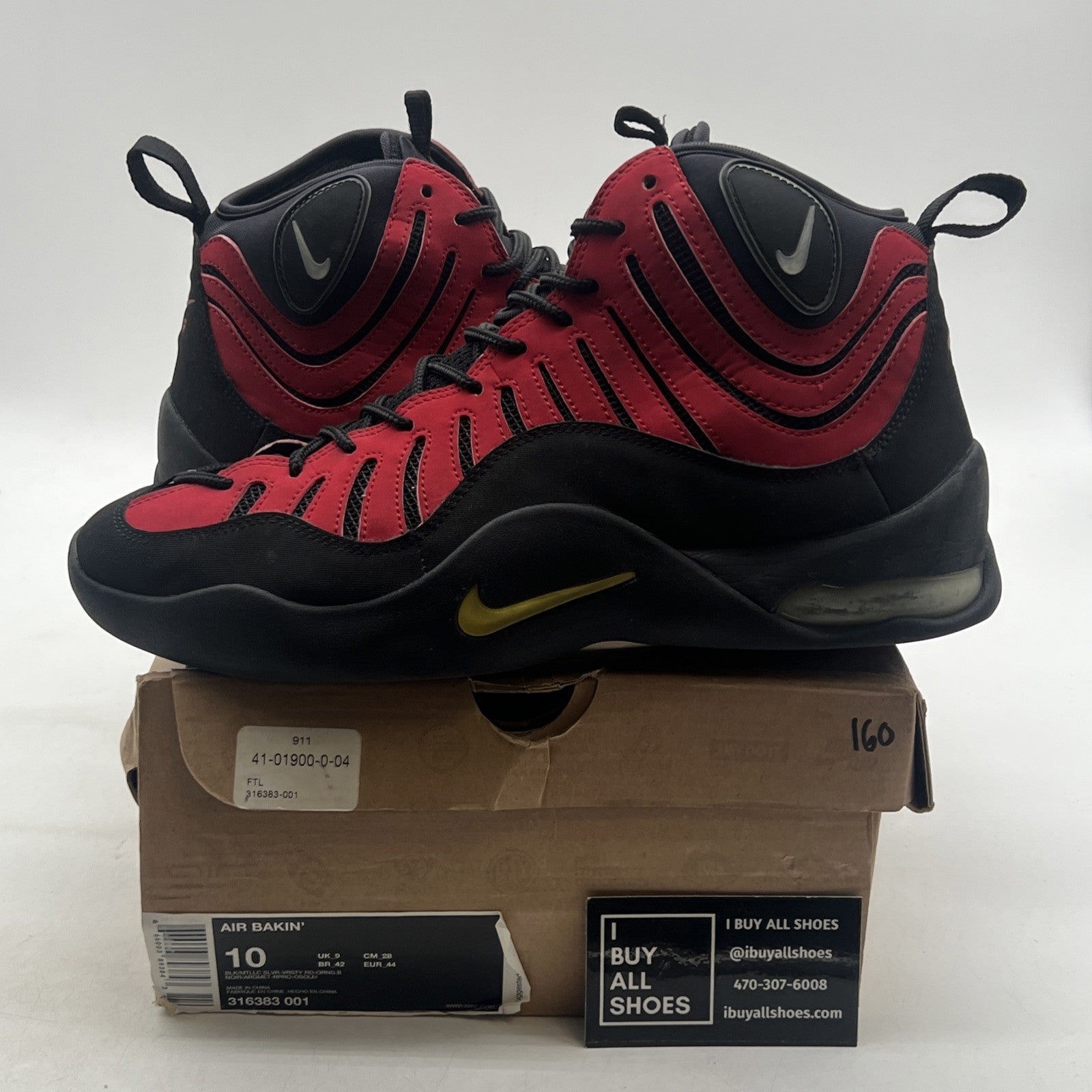 Size 10 - Nike Air Bakin 2013 Black Red (316383-001)