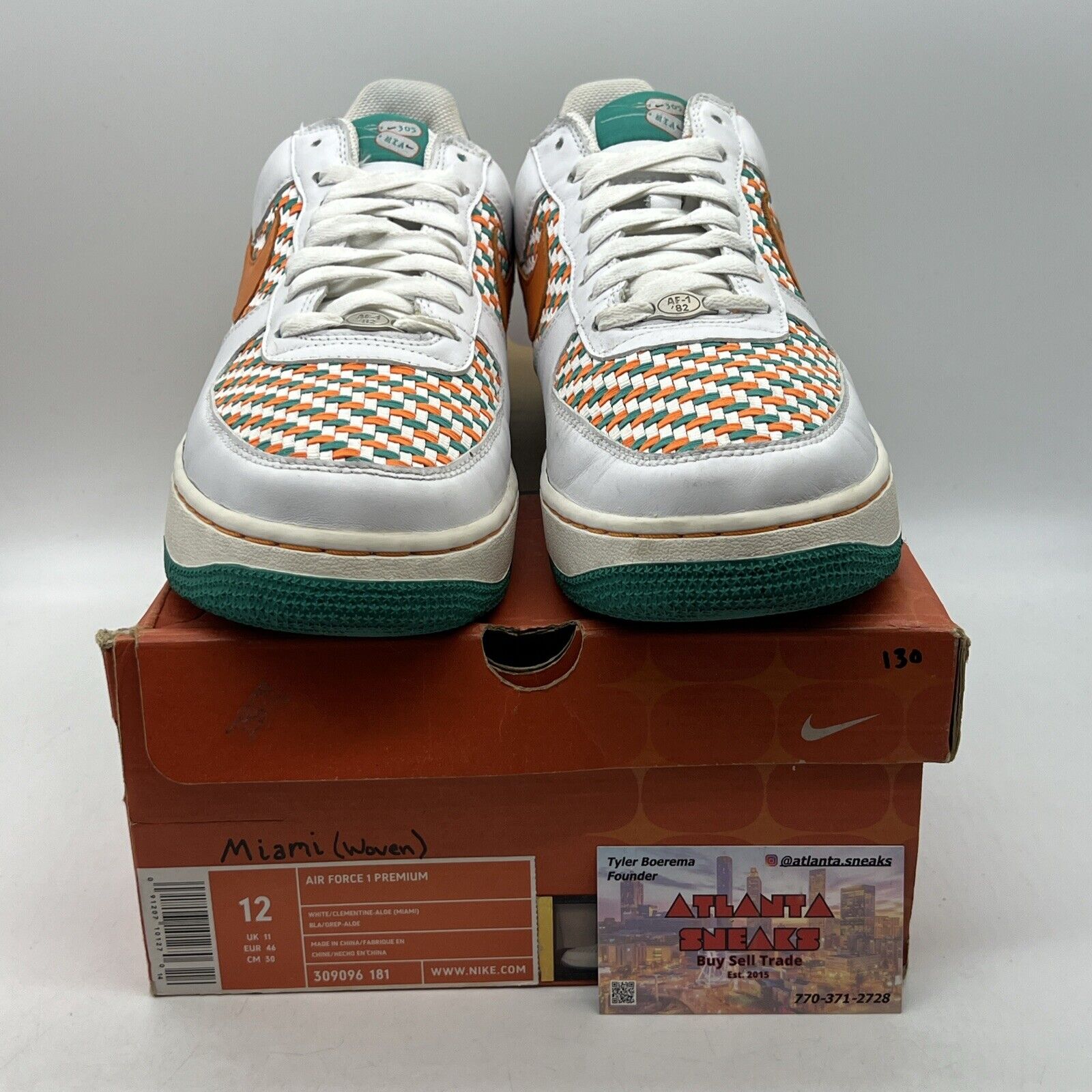 Size 12 - Nike Air Force 1 Premium Miami White Orange Aqua Leather (309096-181)