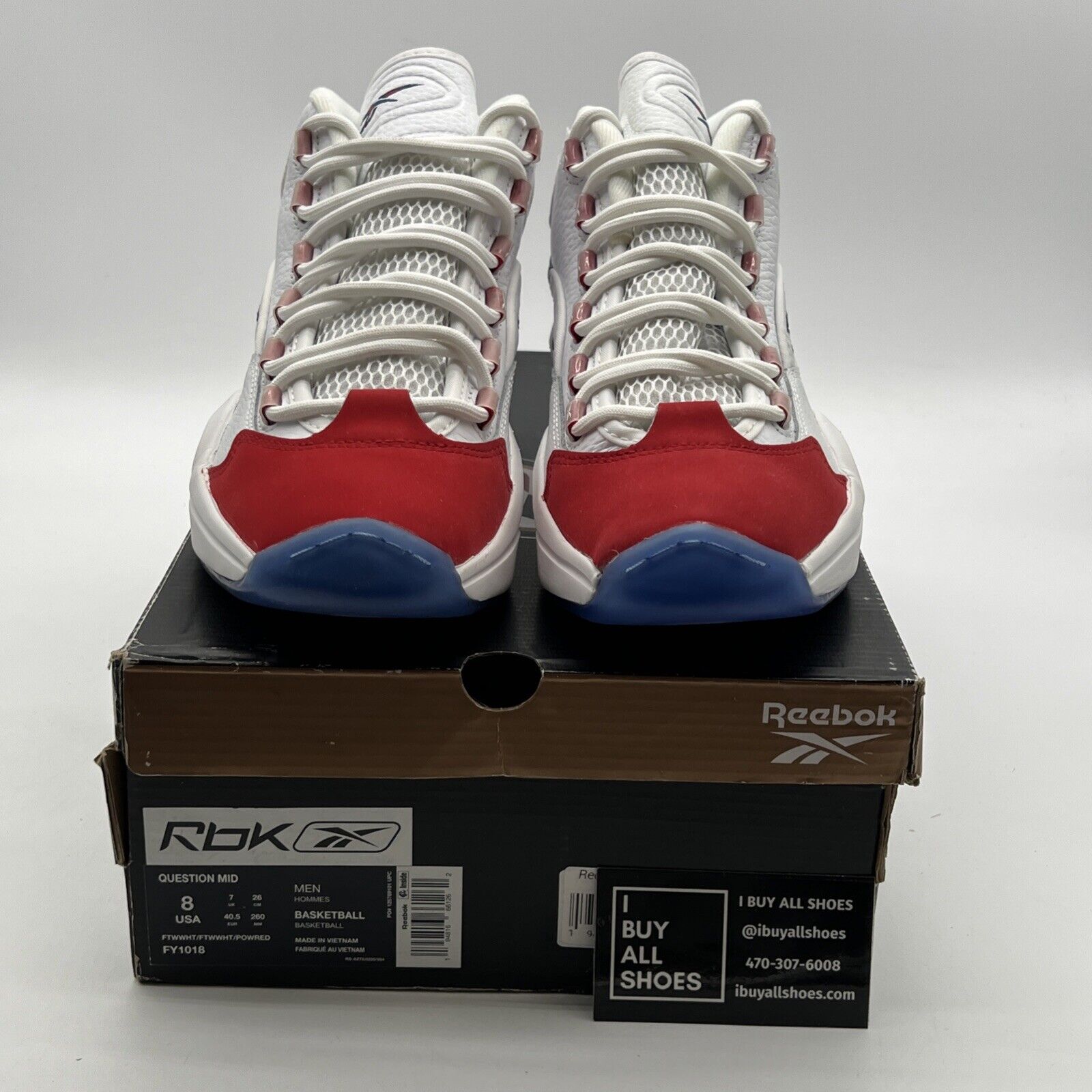 Size 8 - Reebok Question OG 2020 Mid Red Toe (FY1018)