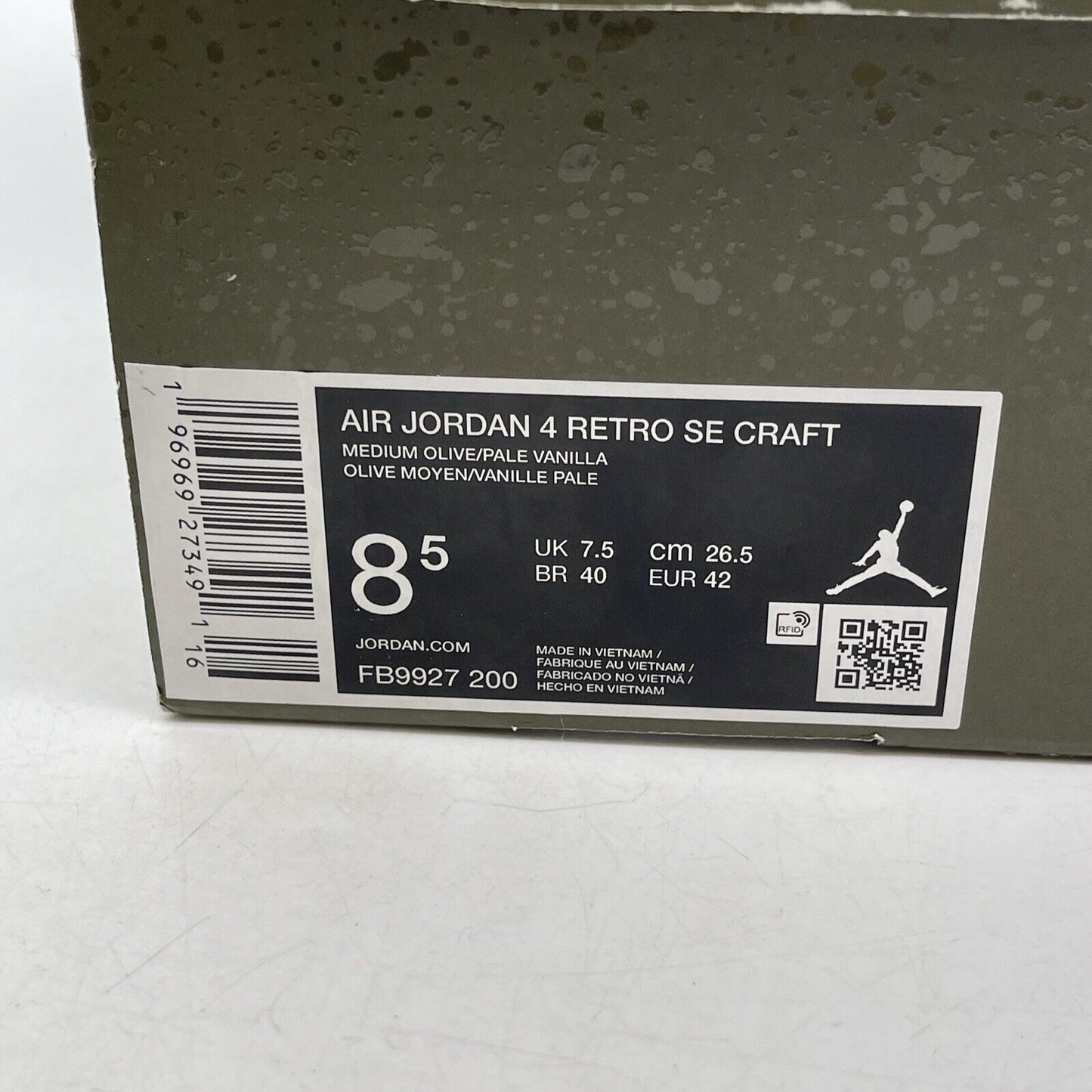 Size 8.5 - Jordan 4 SE Retro Low Craft - Olive White Black Suede (FB9927-200)