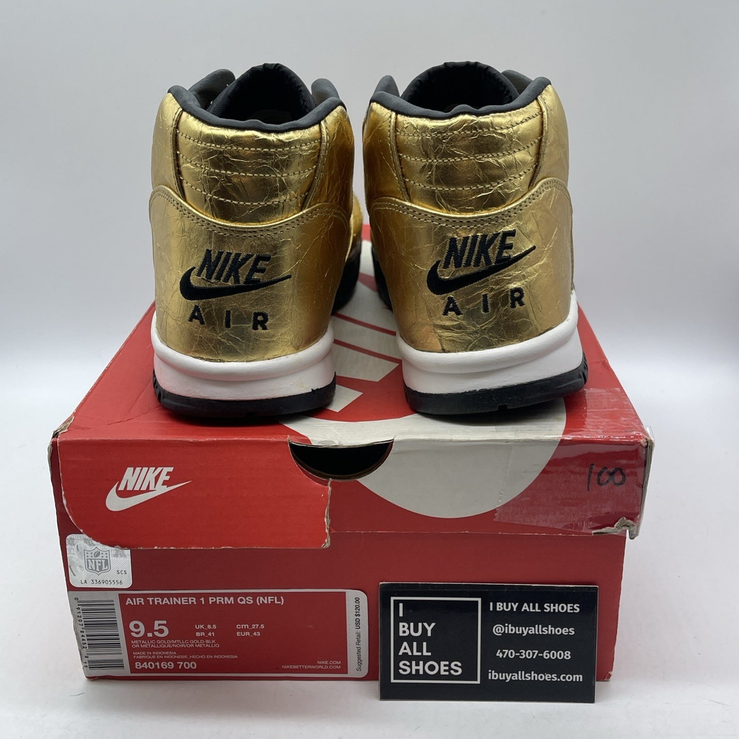 Size 9.5 - Nike Air Trainer 1 PRM QS Super Bowl Gold Black Leather (840169-700)