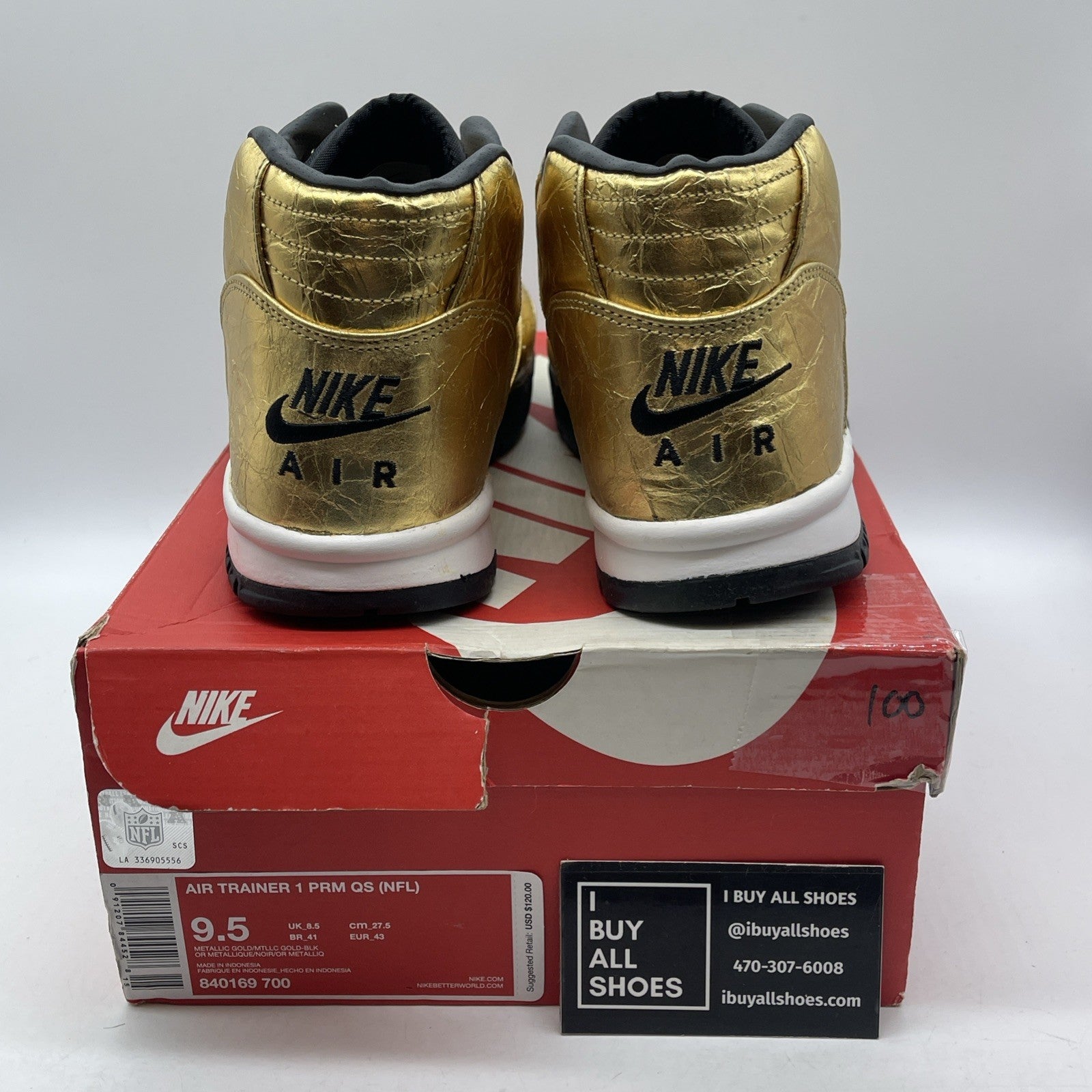 Size 9.5 - Nike Air Trainer 1 PRM QS Super Bowl Gold Black Leather (840169-700)