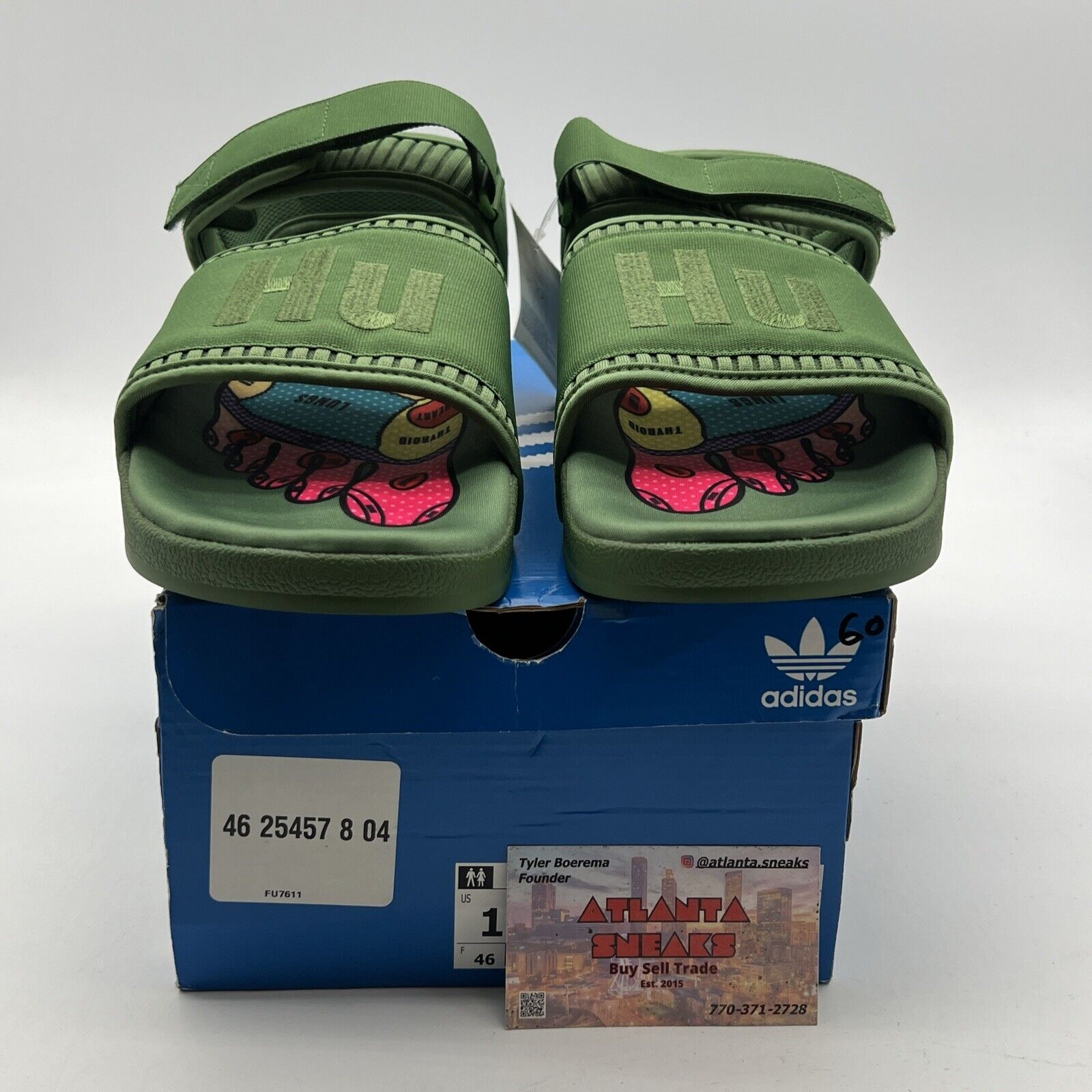 Size 11 - Adidas Pharrell Williams Hu Adilette 2.0 Sandals Green (FU7611)