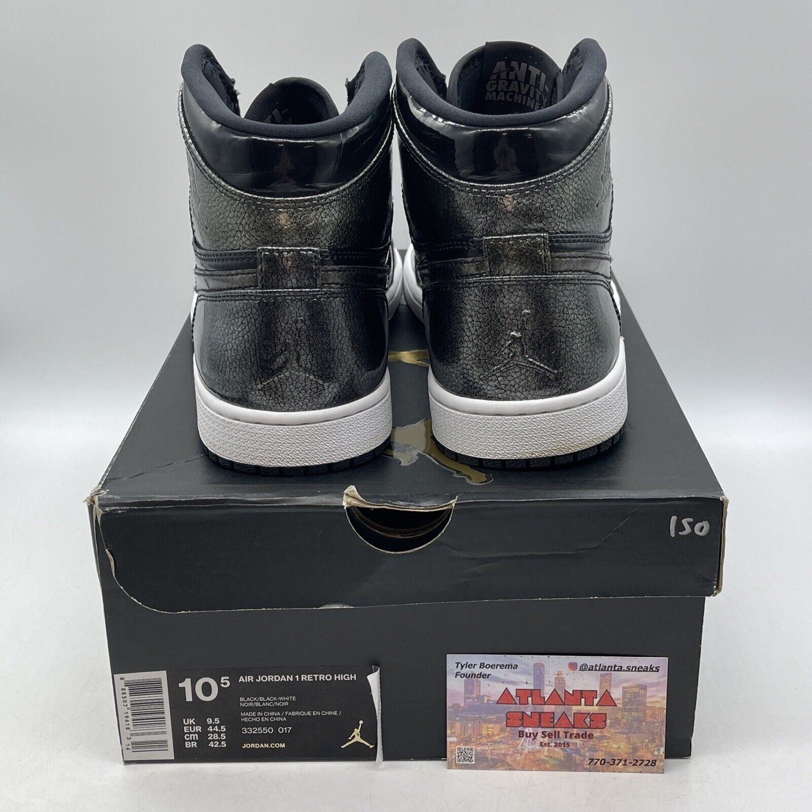 Size 10.5 - Air Jordan 1 Retro High Black Patent White Leather (332550-017)