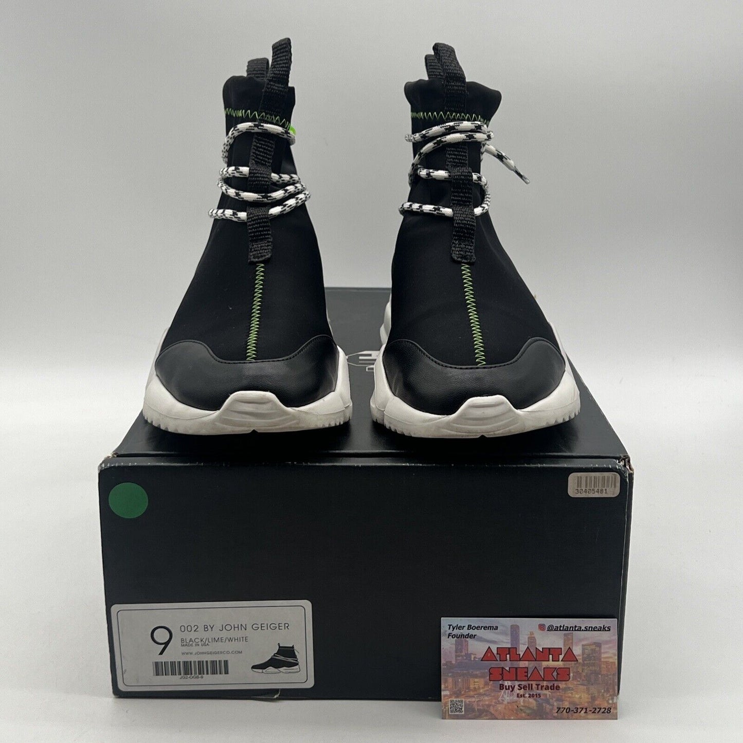Size 9 - John Geiger 002 Black/Lime/White Luxury Athletic Sneaker
