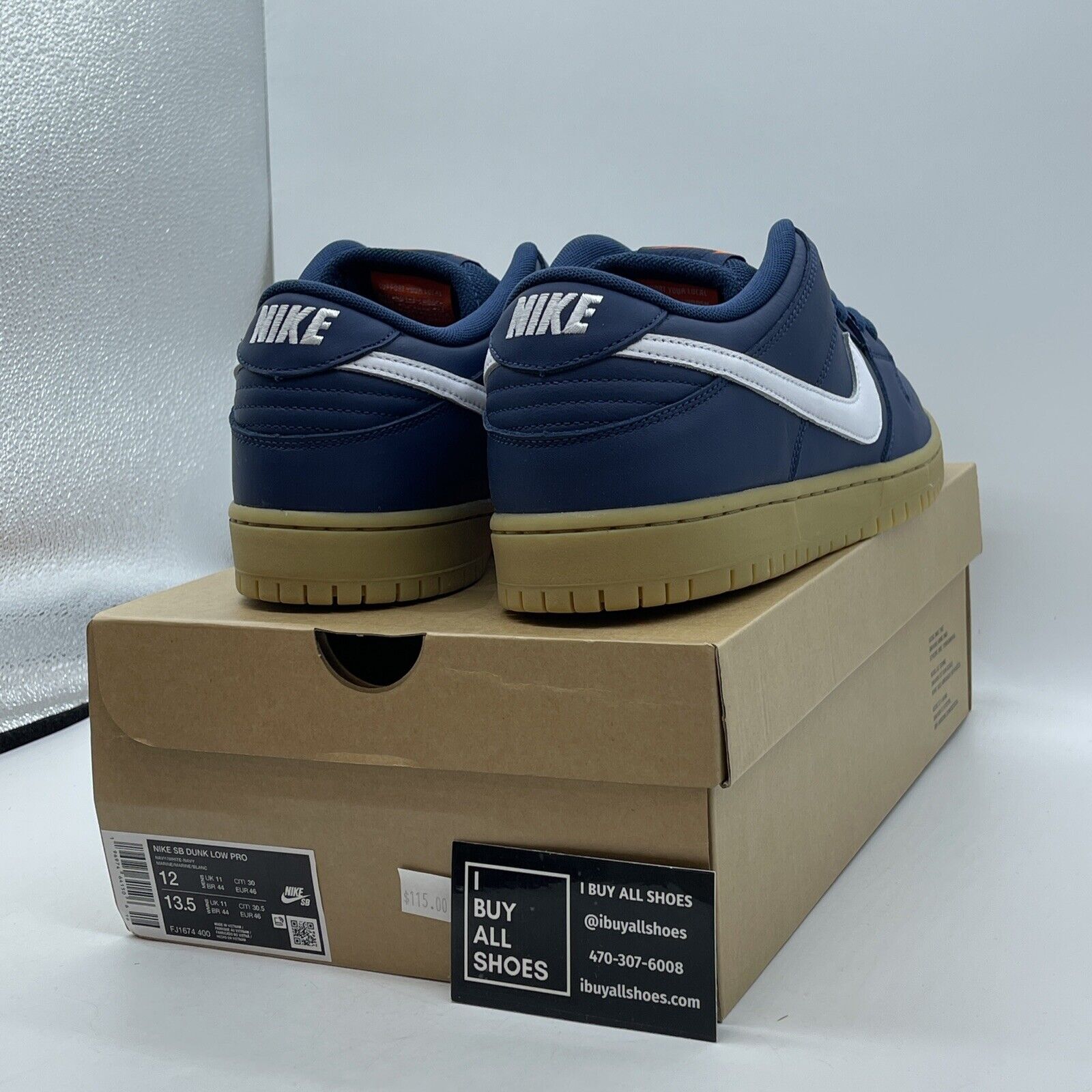 Size 12 - Nike SB Dunk Low Pro ISO Navy Gum White Leather (FJ1674-400)