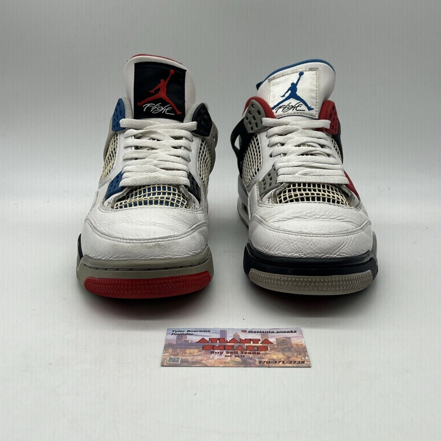 Size 10 - Jordan 4 Retro SE Mid What The 4 White Black Blue Red Leather Grey