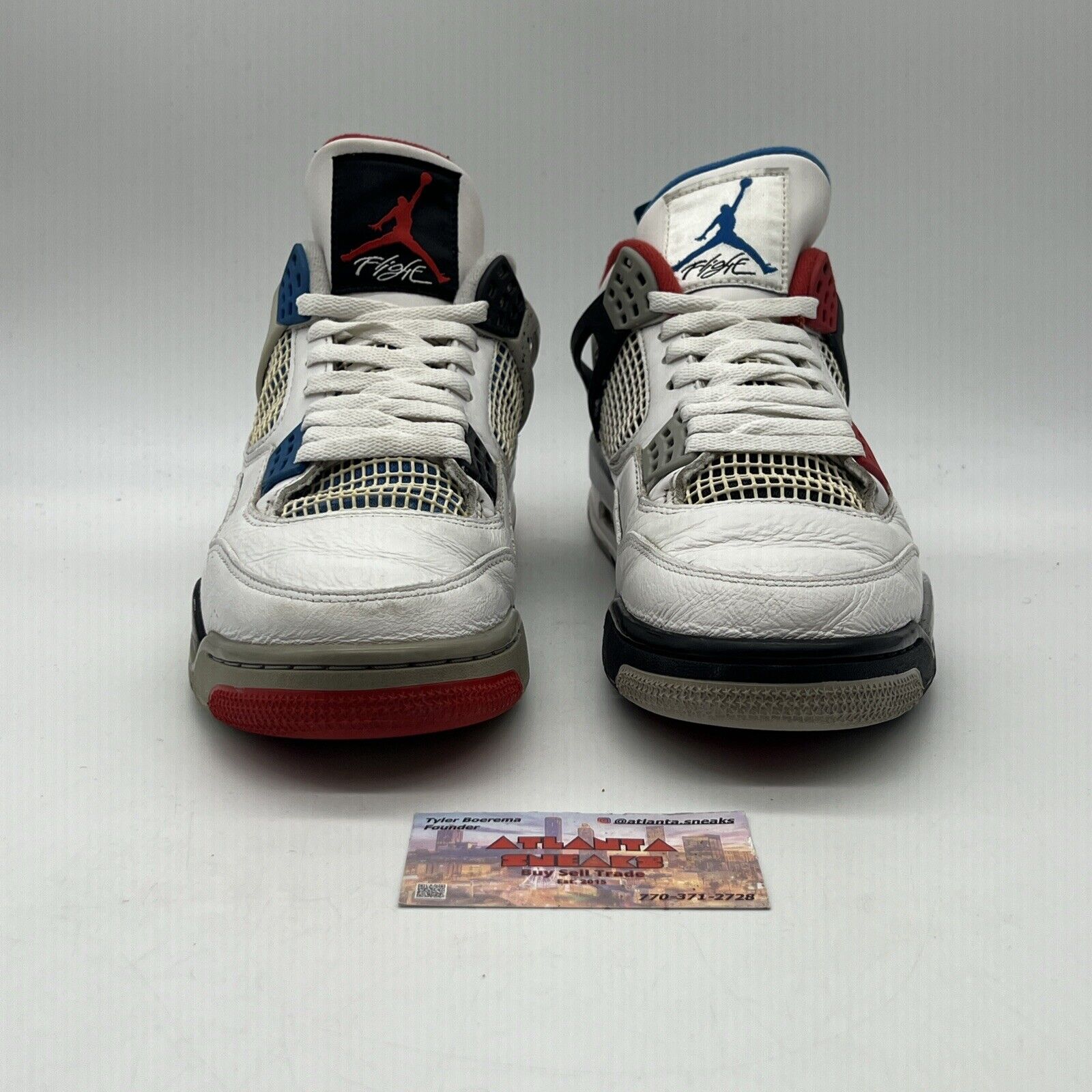 Size 10 - Jordan 4 Retro SE Mid What The 4 White Black Blue Red Leather Grey