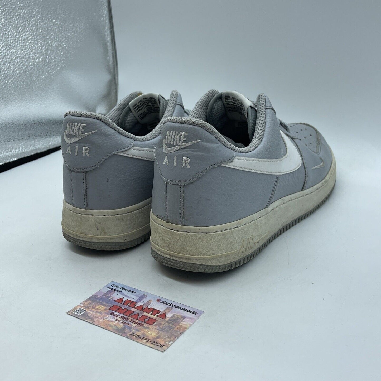 Size 12 - Air Force 1 Low Swoosh Wolf Grey White Grey Leather (820266-018)