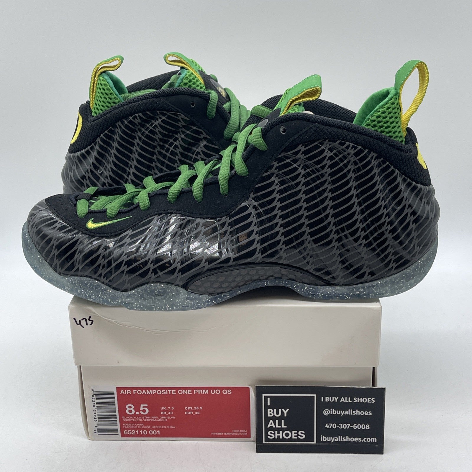 Size 8.5 - Nike Air Foamposite One Oregon Ducks (652110-001)