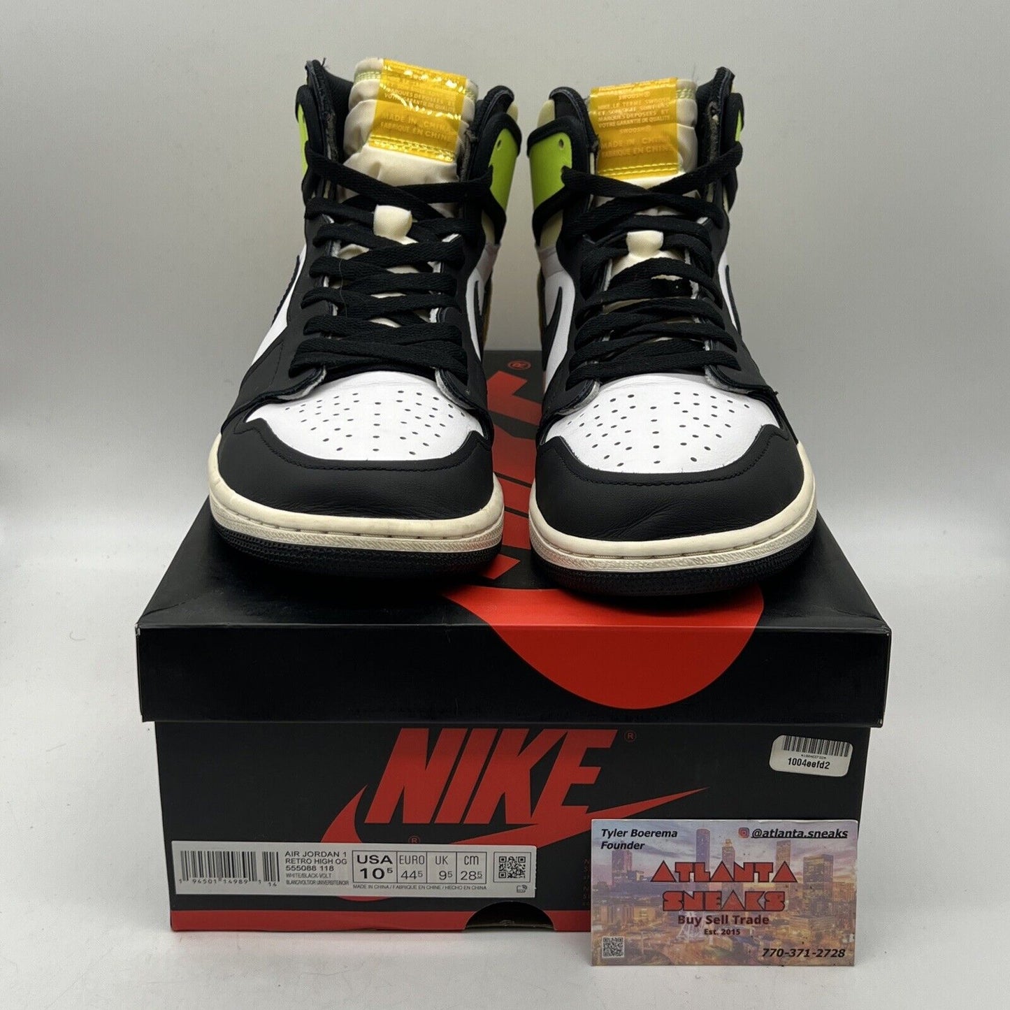 Size 10.5 - Jordan 1 Retro High OG Volt Yellow White Black Leather Used