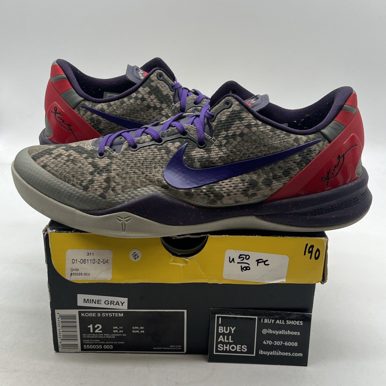 Size 12 - Nike Kobe 8 Mine Grey (555035-003)