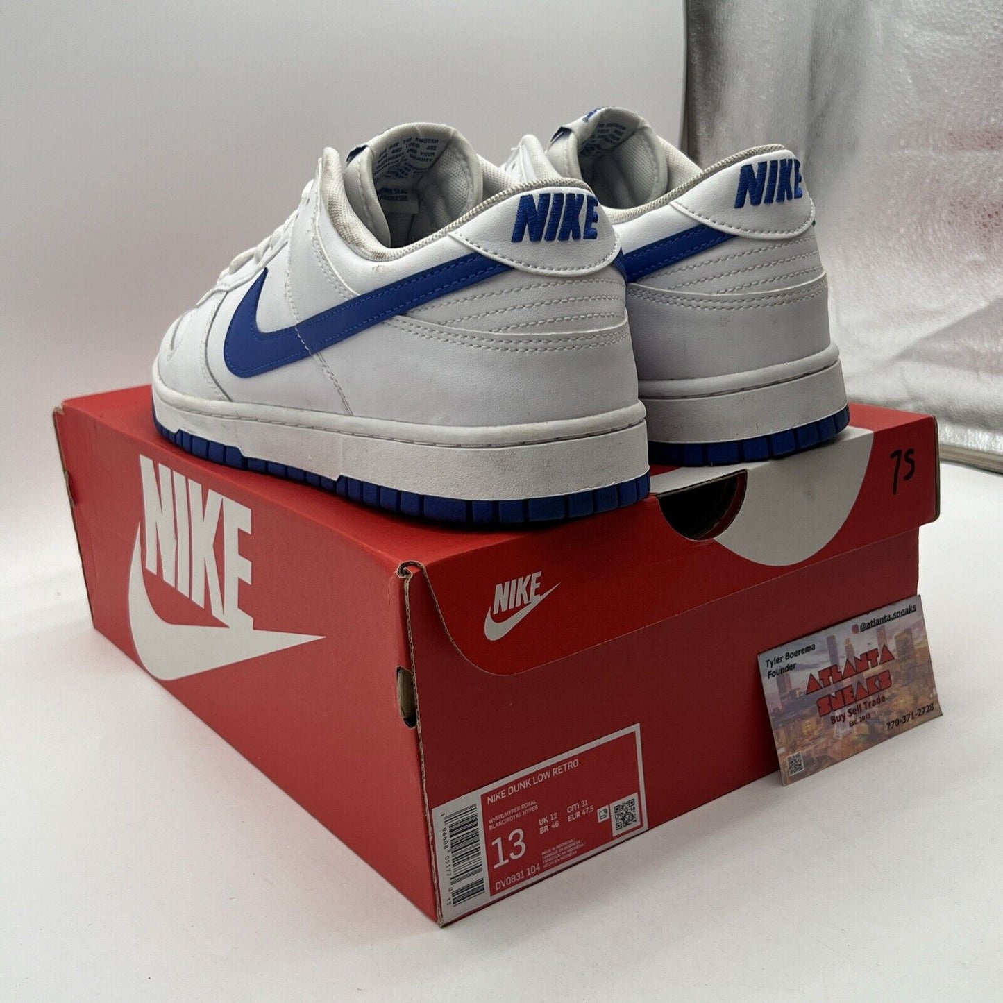 Size 13 - Nike Dunk Low White Hyper Royal White Leather (DV0831-104)