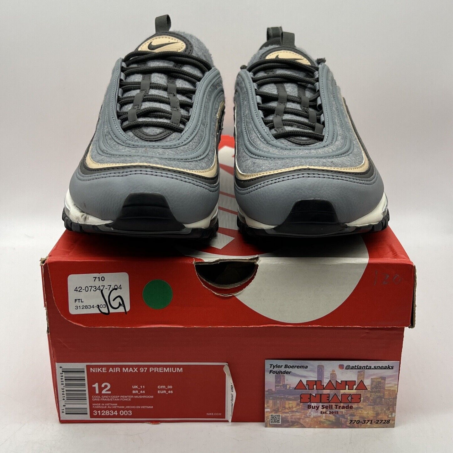 Size 12 - Nike Air Max 97 Premium Cool Grey Mushroom Grey White Black 312834-003