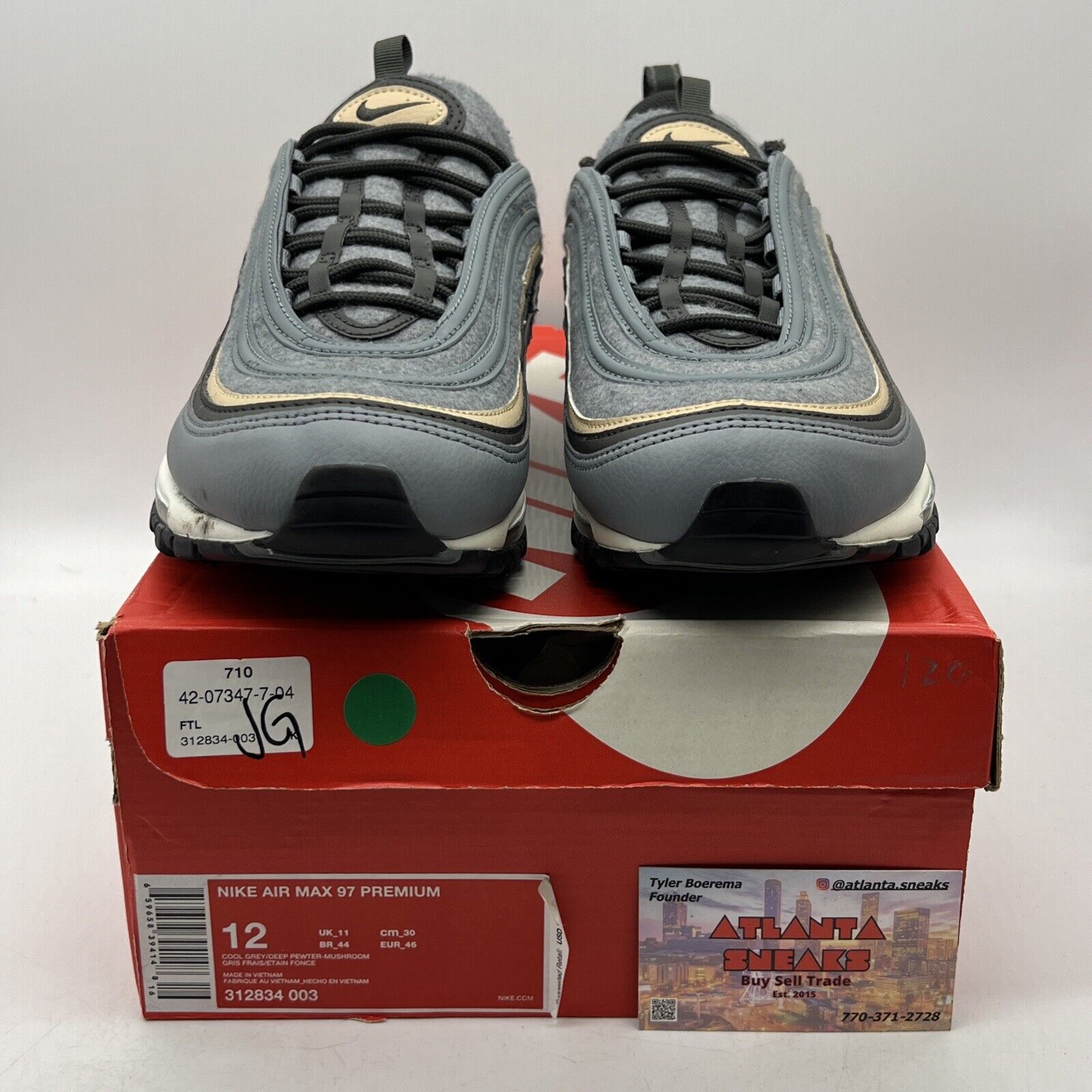 Size 12 - Nike Air Max 97 Premium Cool Grey Mushroom Grey White Black 312834-003