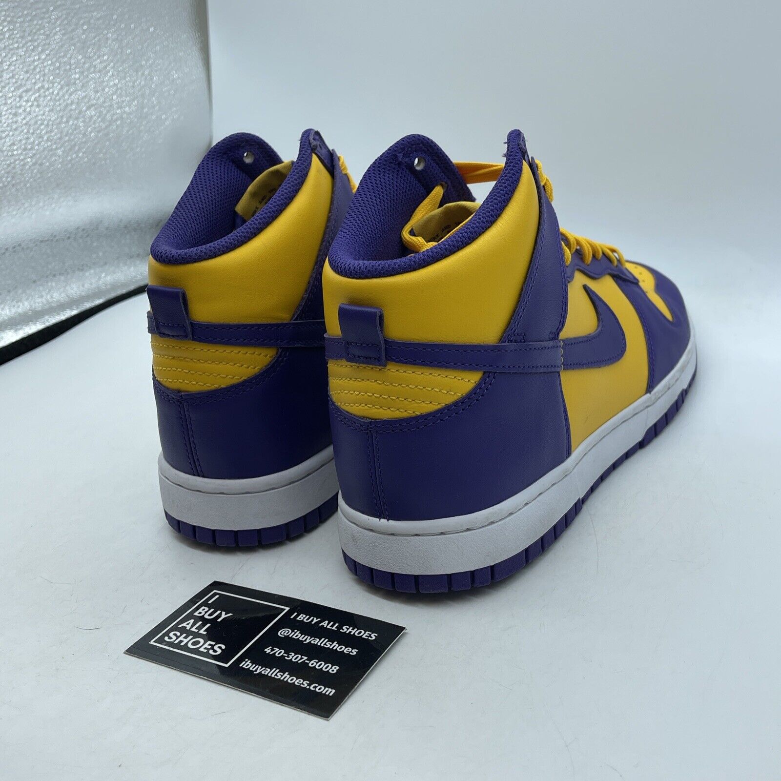 Size 9.5 - Nike Dunk High Lakers Yellow Purple White Leather (DD1399-500)
