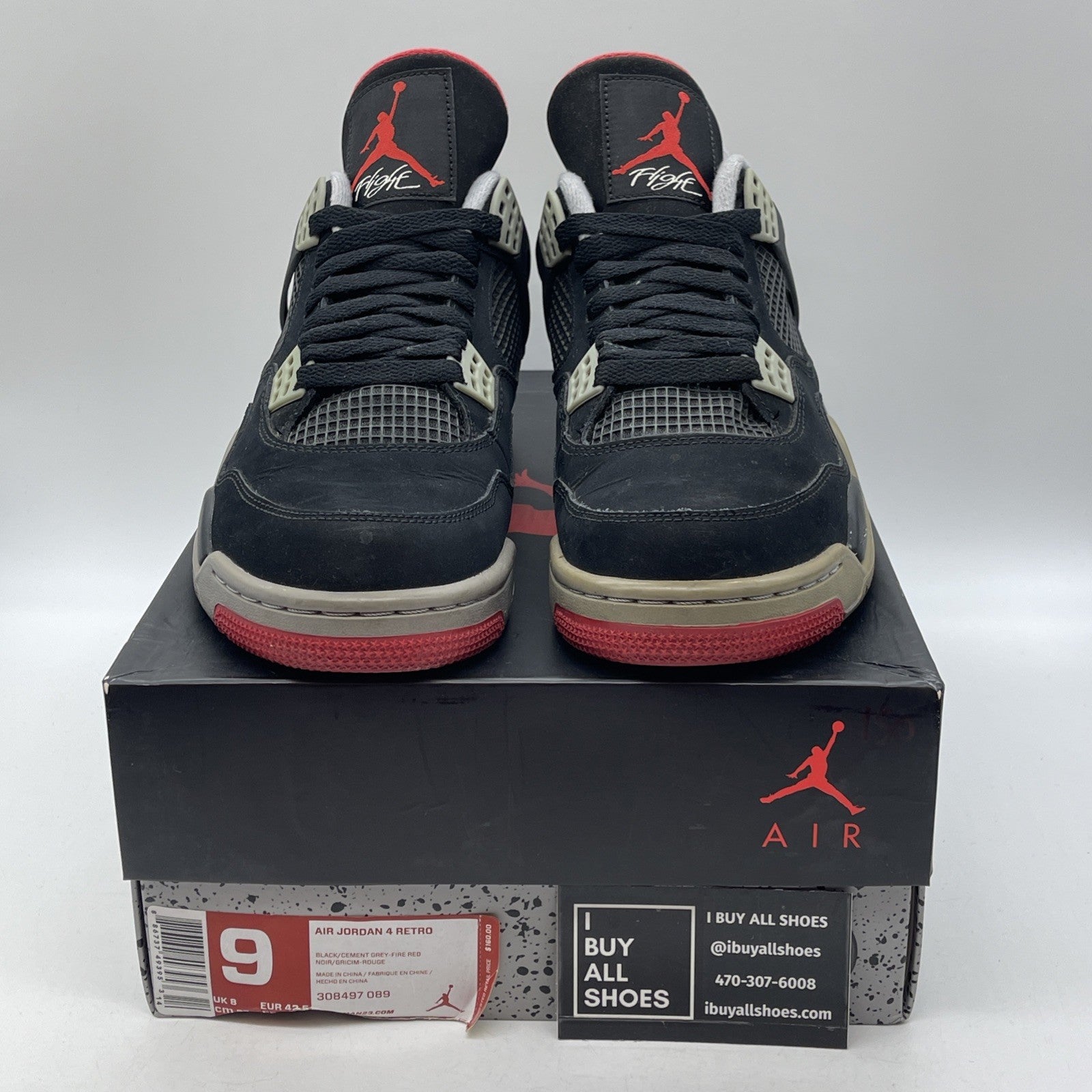 Size 9 - Jordan 4 Retro bred release Grey Red Suede (308497-089)