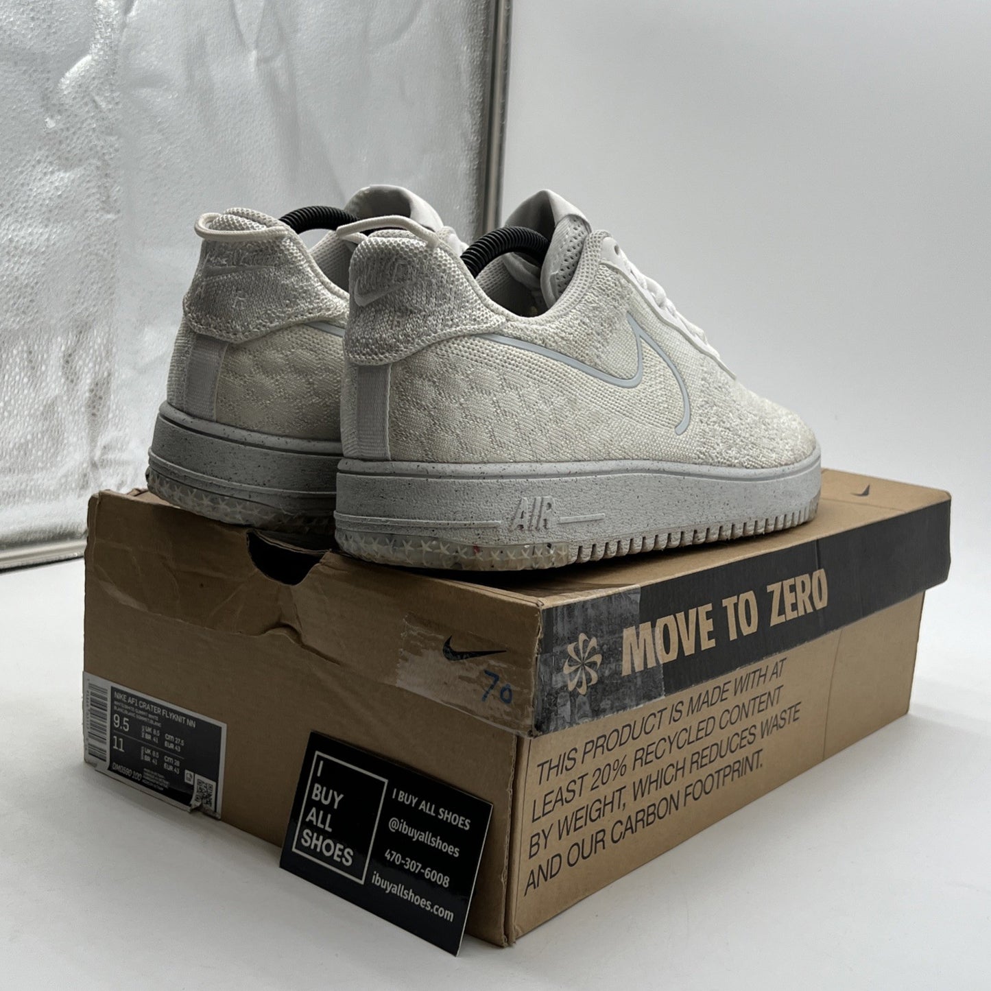 Size 9.5 - Nike Air Force 1 Crater Flyknit Next Nature Triple White (DM0590-100)