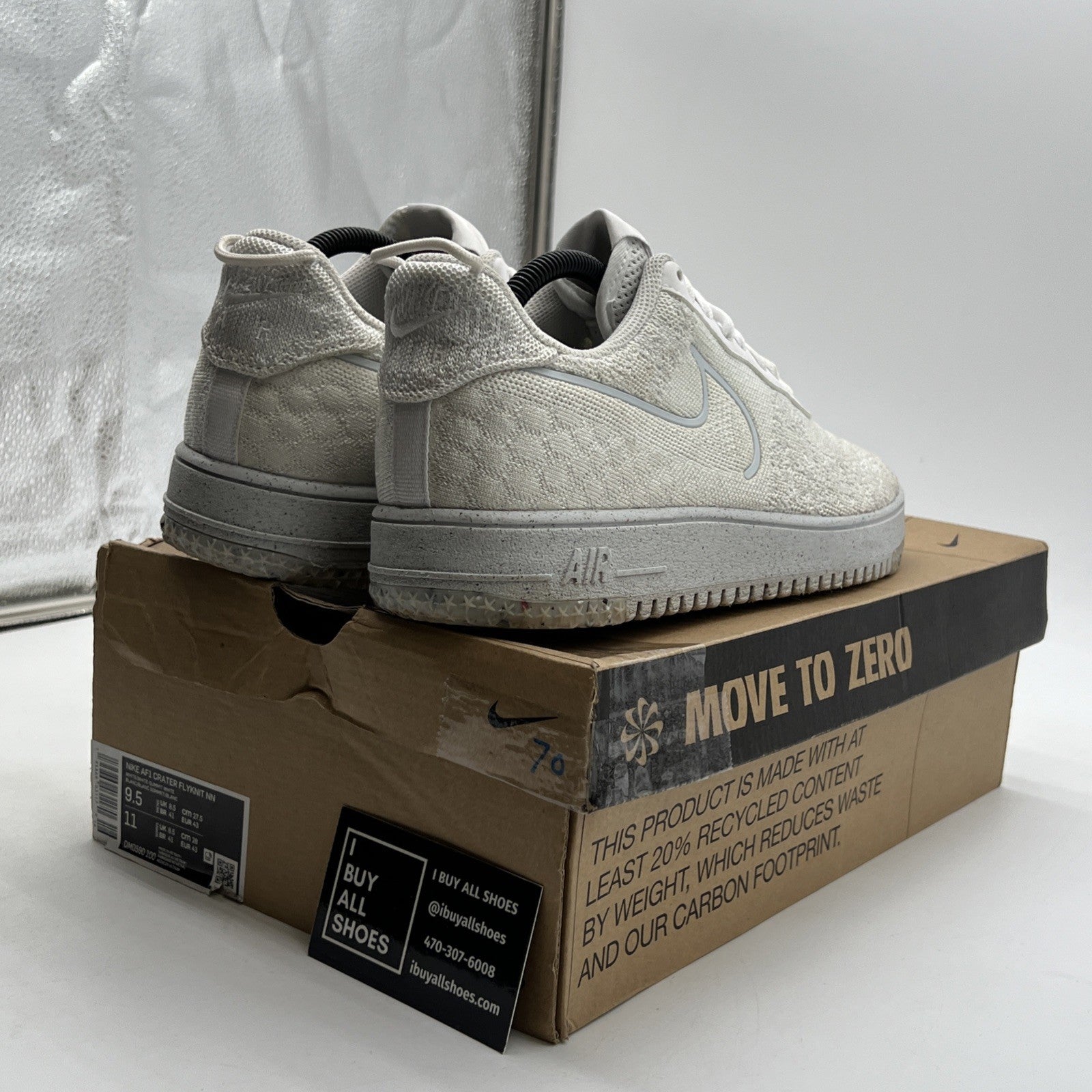 Size 9.5 - Nike Air Force 1 Crater Flyknit Next Nature Triple White (DM0590-100)