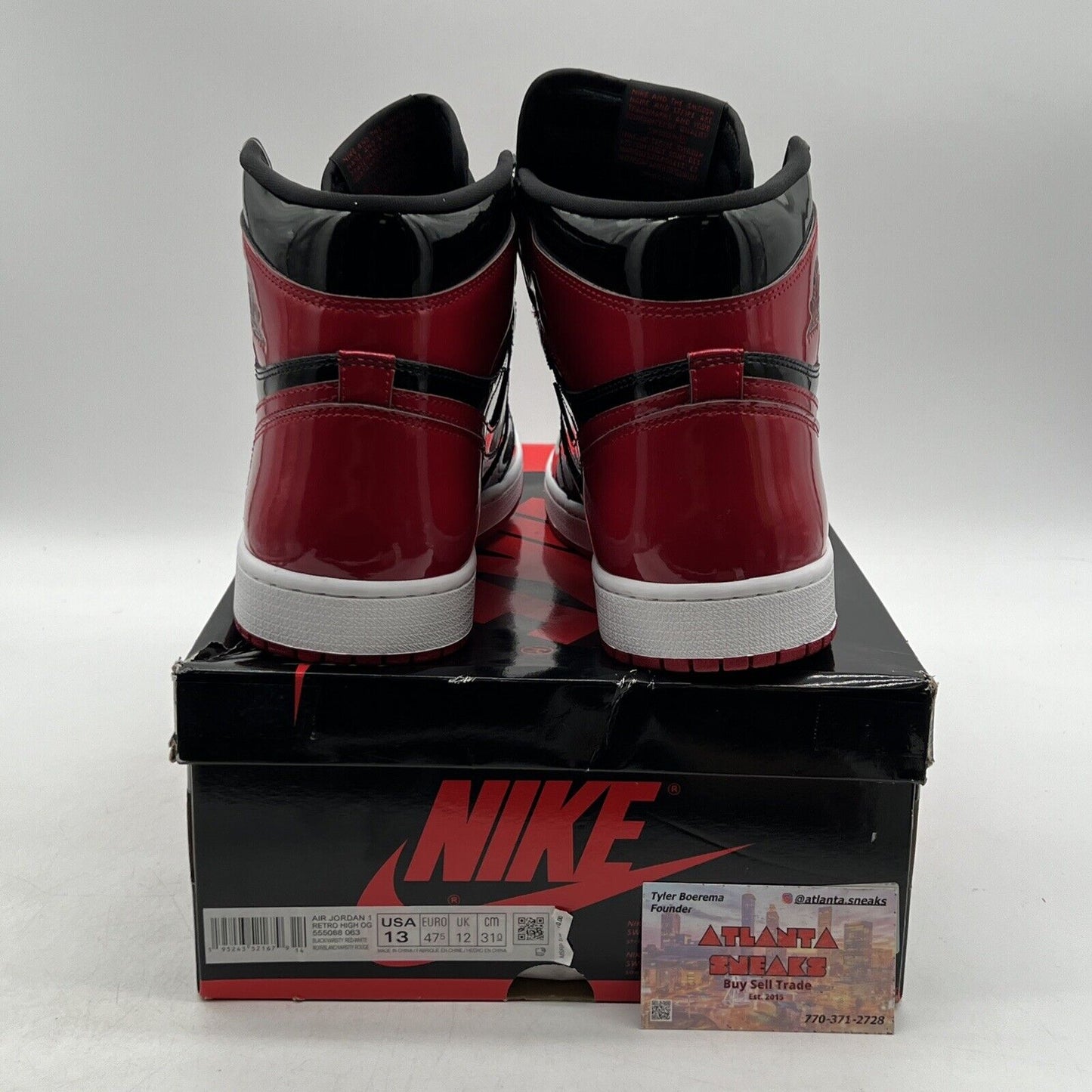 Size 13 - Jordan 1 Retro OG High Patent Bred Black Red White (555088-063)