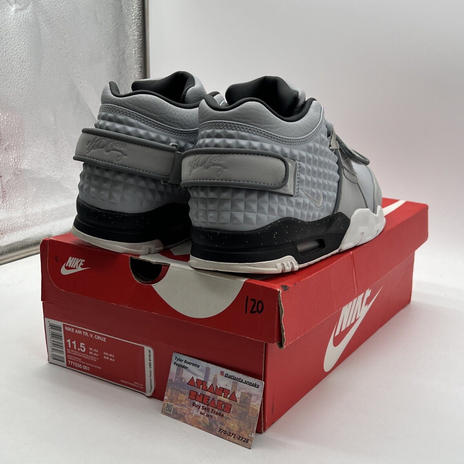 Size 11.5 - Nike Air Trainer Cruz Wolf Grey Black White Suede (777535-001)