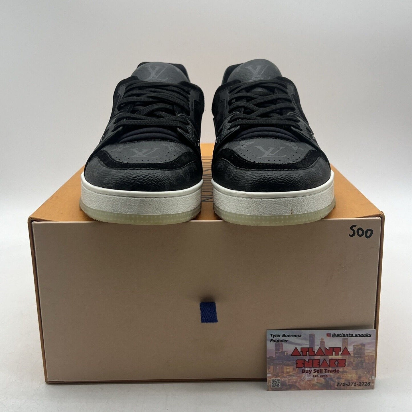 Size 9- Louis Vuitton Trainer Low Black Monogram Suede (1A8PUA)