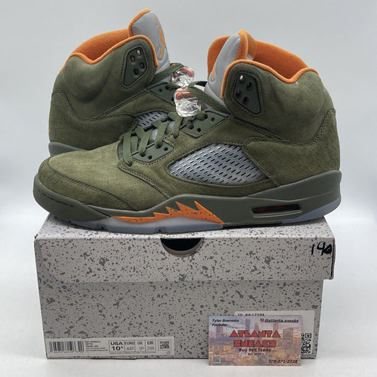 Size 10.5 - Air Jordan 5 Retro 2024 Olive Orange Suede Grey Leather (DD0587-308)