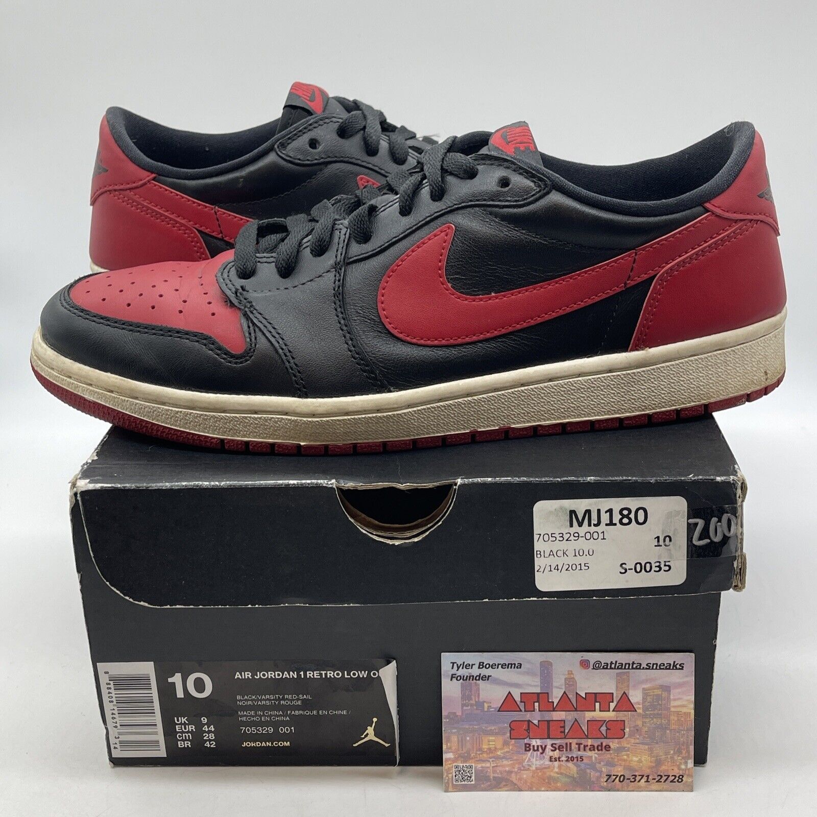 Size 10 - Air Jordan 1 Retro OG Low Bred White Red Black Leather (705329-001)