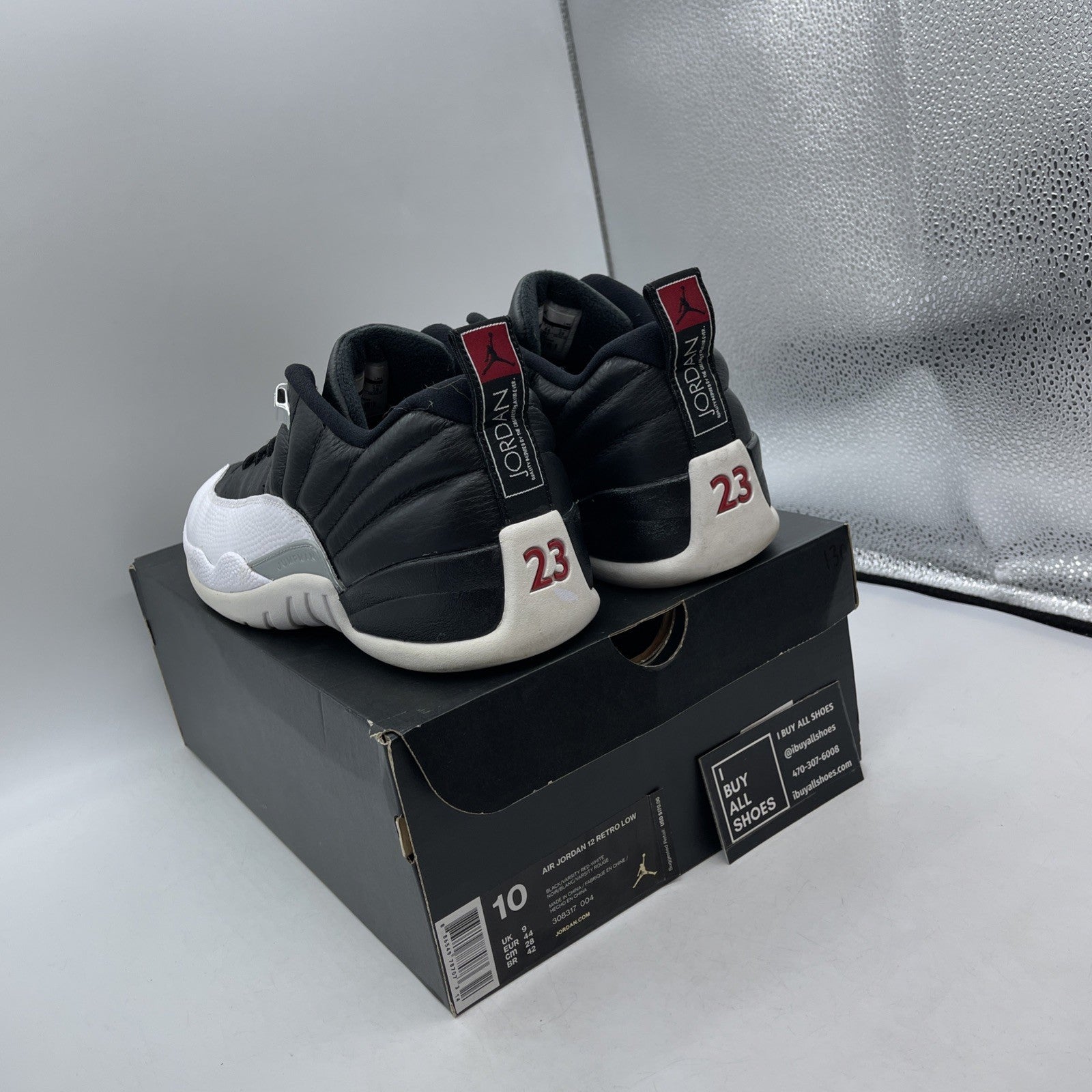 Size 10 - Air Jordan 12 Retro Low Playoffs Black White Leather (308317-004)