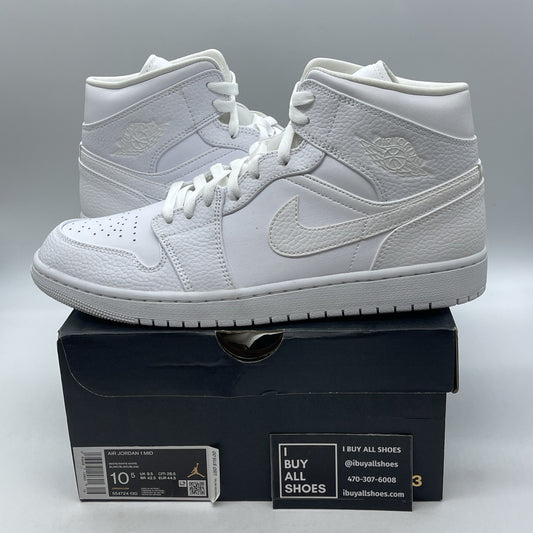 Size 10.5 - Air Jordan 1 Mid Triple White Leather (554724-130)