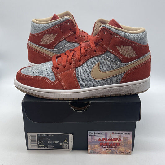 Size 8.5 - Air Jordan 1 Mid Denim Red Blue White Brown (DM4352-600)