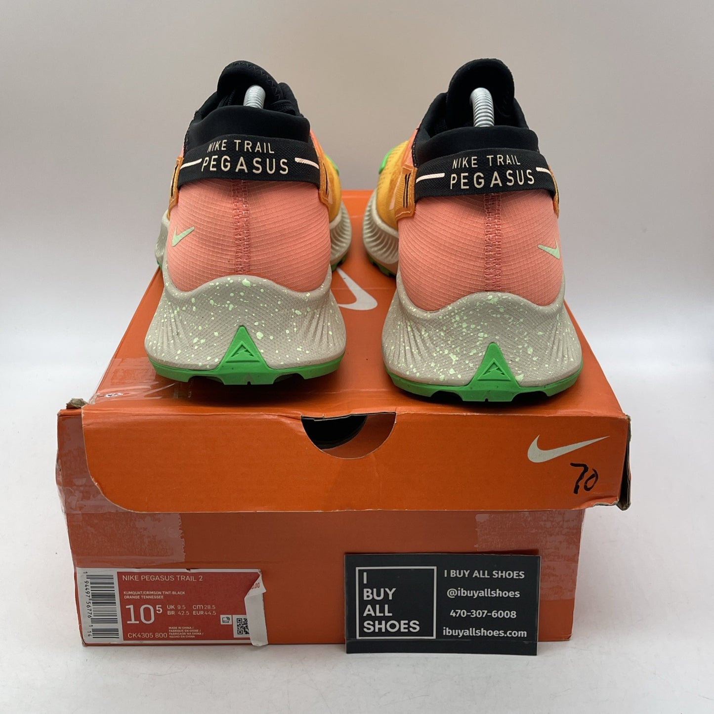 Size 10.5 - Nike Pegasus Trail 2 Bright Mango Pink Green Suede (CK4305-800)